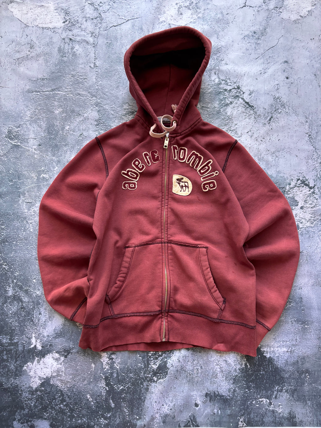 bluza zip hoodie ABERCROMBIE burgundowa retro