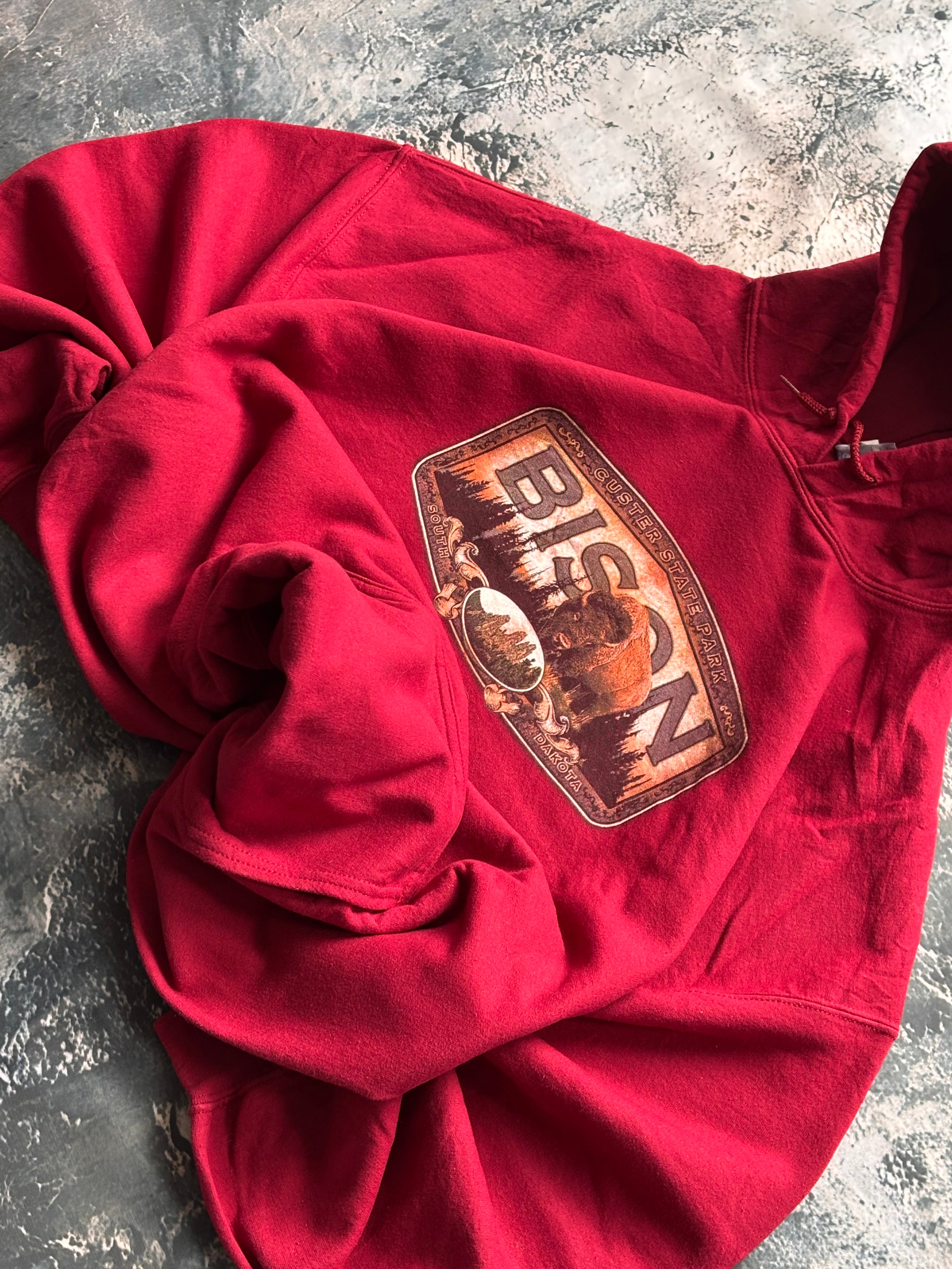 bluza hoodie czerwona BISON vintage oversize