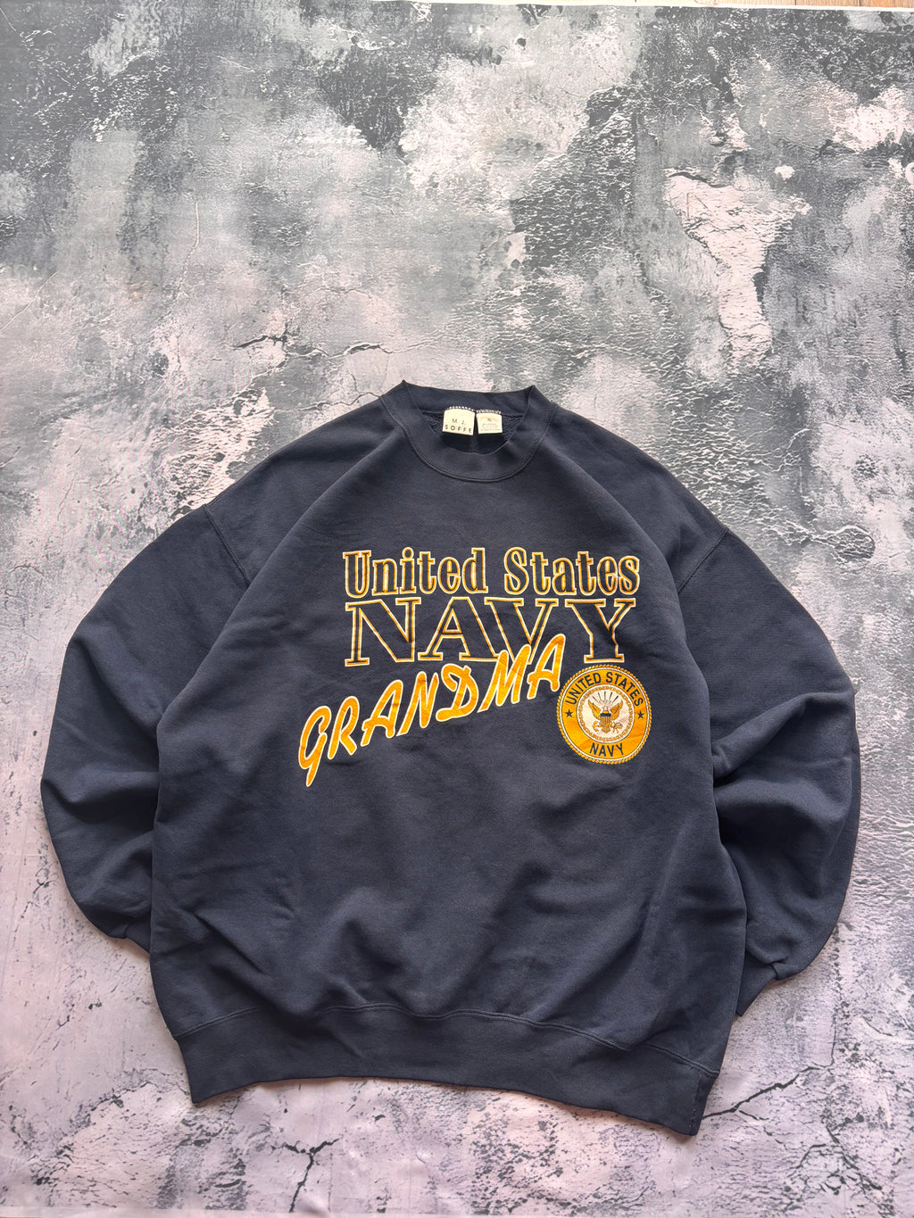 Bluza crewneck oversize w stylu vintage oldschool retro 90s american USA navy college grafika