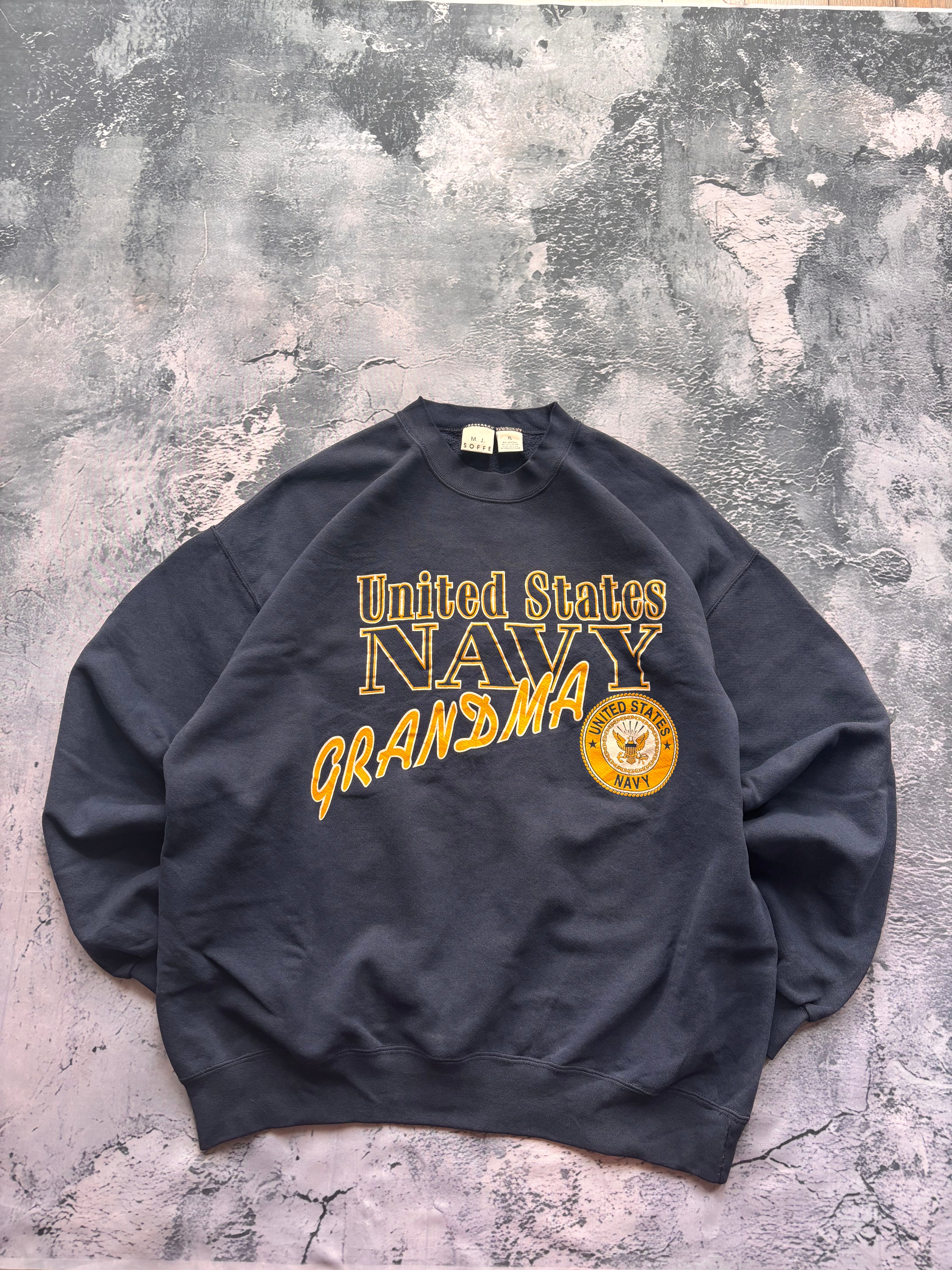 Bluza crewneck oversize w stylu vintage oldschool retro 90s american USA navy college grafika