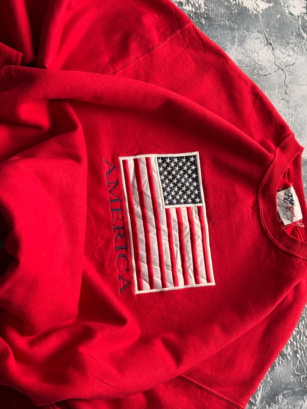 Bluza crewneck oversize boxy w stylu vintage oldschool retro 90s american USA flaga haft