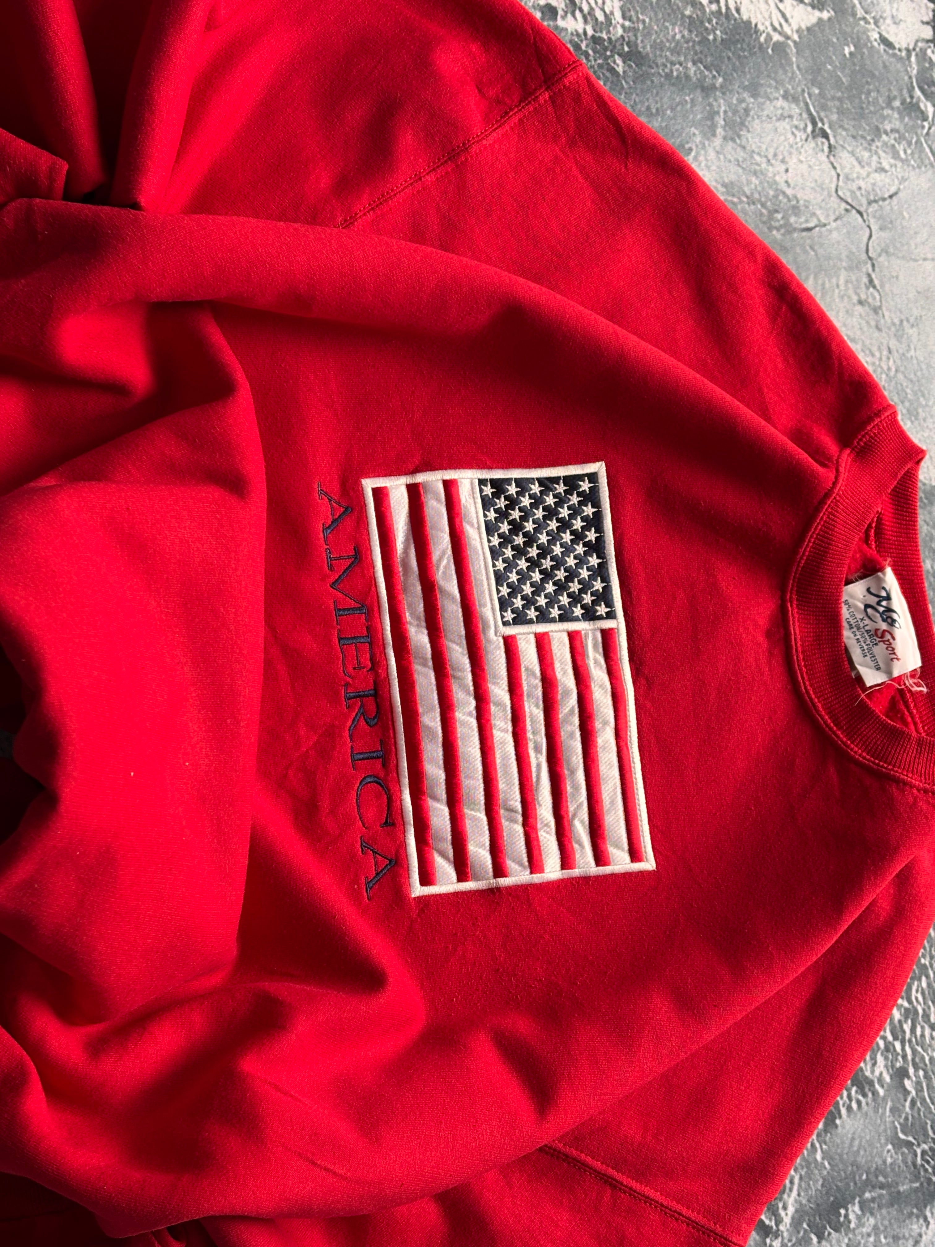 Bluza crewneck oversize boxy w stylu vintage oldschool retro 90s american USA flaga haft
