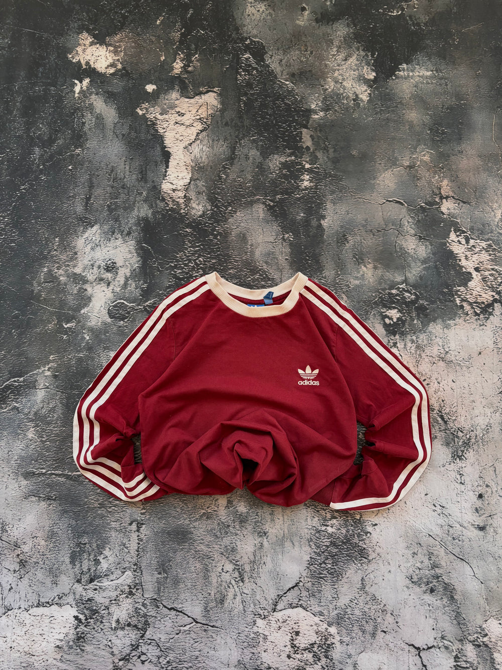 Longsleeve oversize w stylu vintage oldschool retro 90s adidas streetwear burgundowy