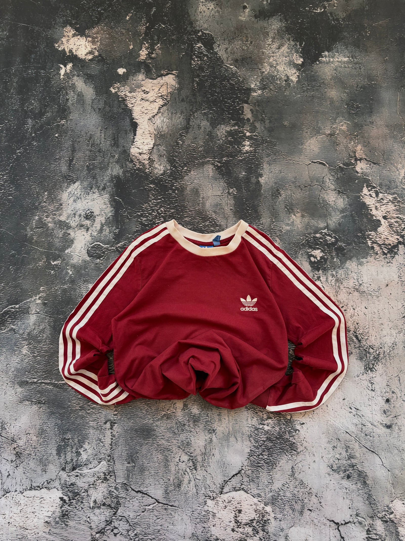 Longsleeve oversize w stylu vintage oldschool retro 90s adidas streetwear burgundowy