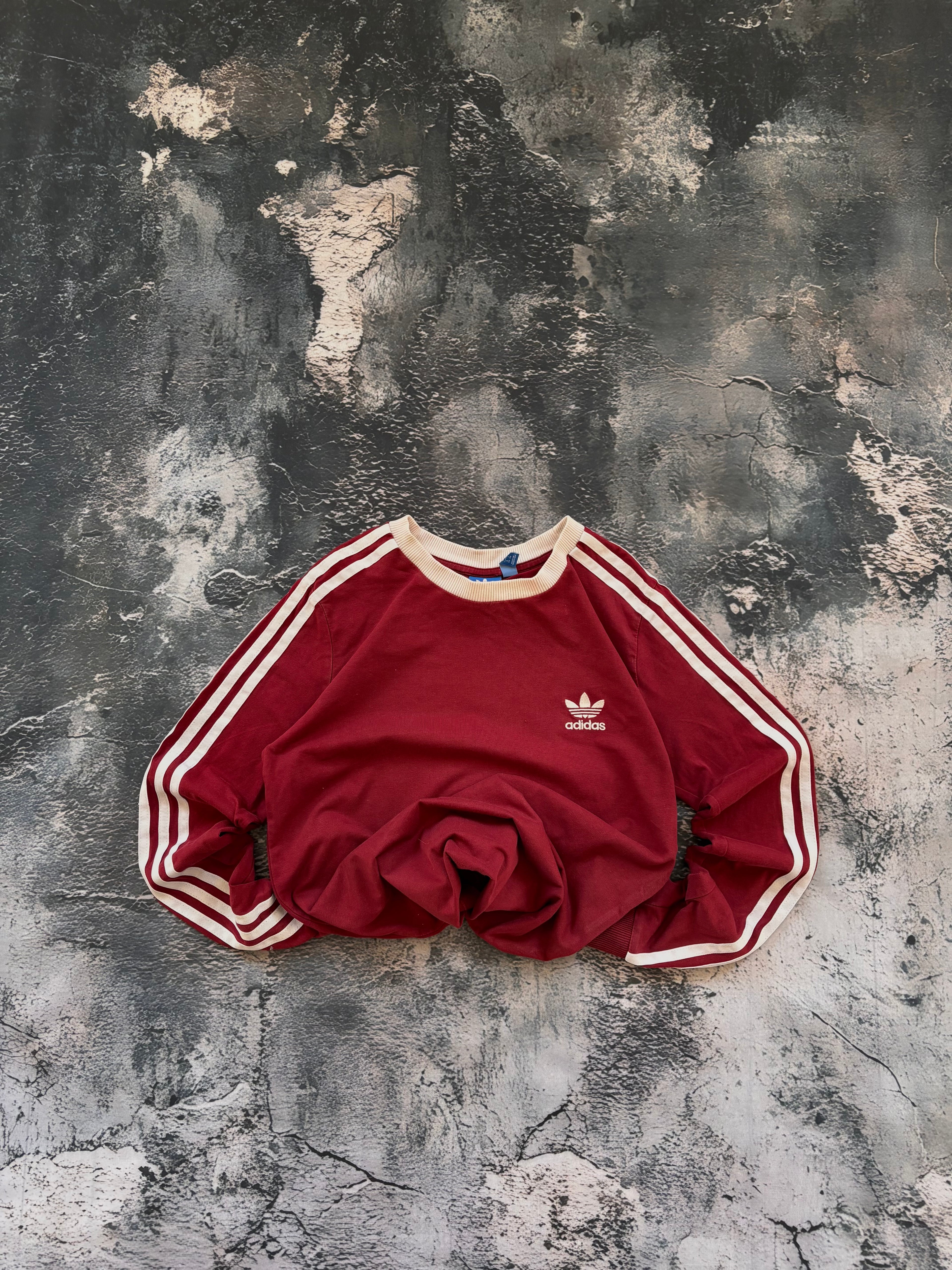 Longsleeve oversize w stylu vintage oldschool retro 90s adidas streetwear burgundowy