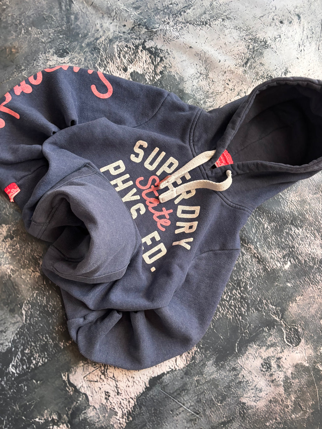 bluza hoodie superdry prosty krój niebieska retro vintage