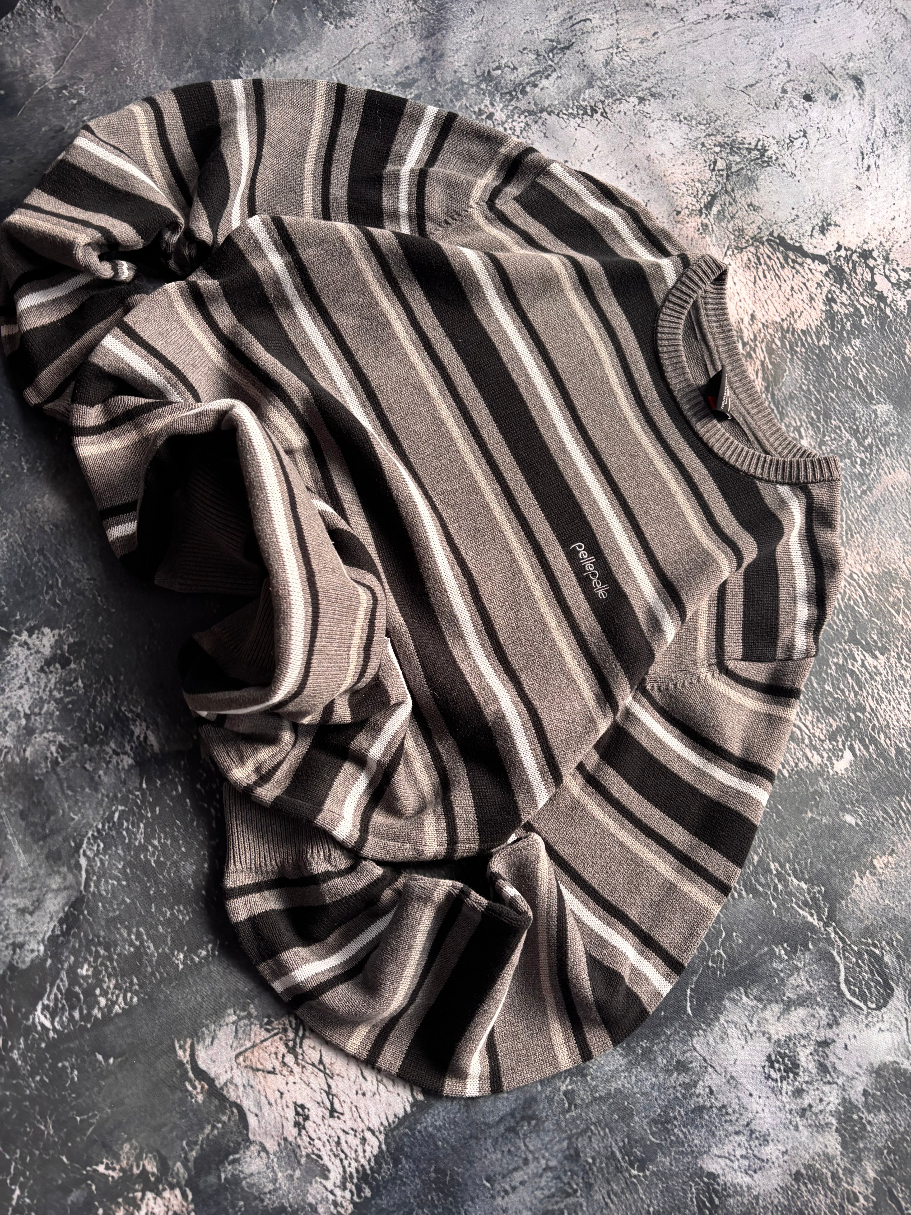 Sweter szaro biały w paski vintage oversize