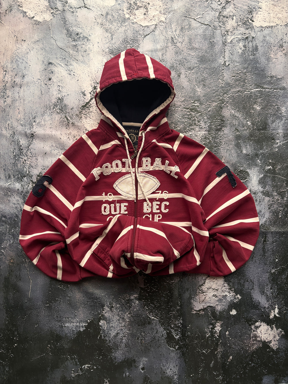 bluza zip hoodie czerwono biała w paski vintage