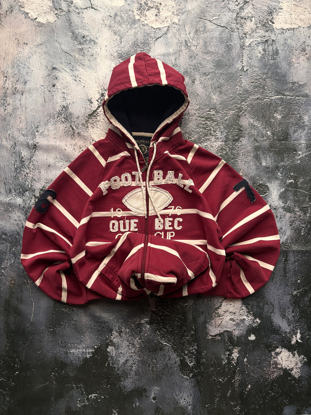 bluza zip hoodie czerwono biała w paski vintage