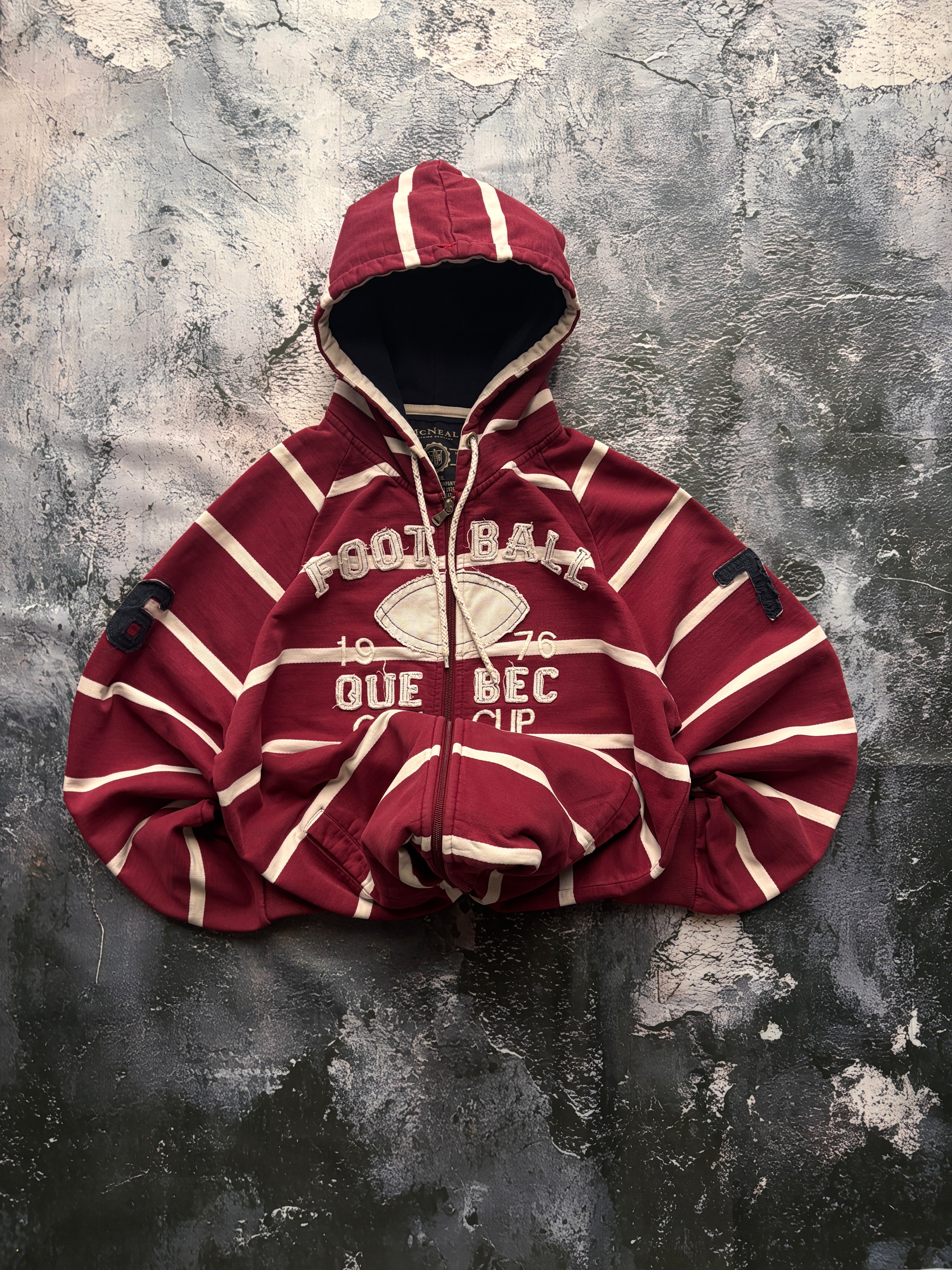 bluza zip hoodie czerwono biała w paski vintage