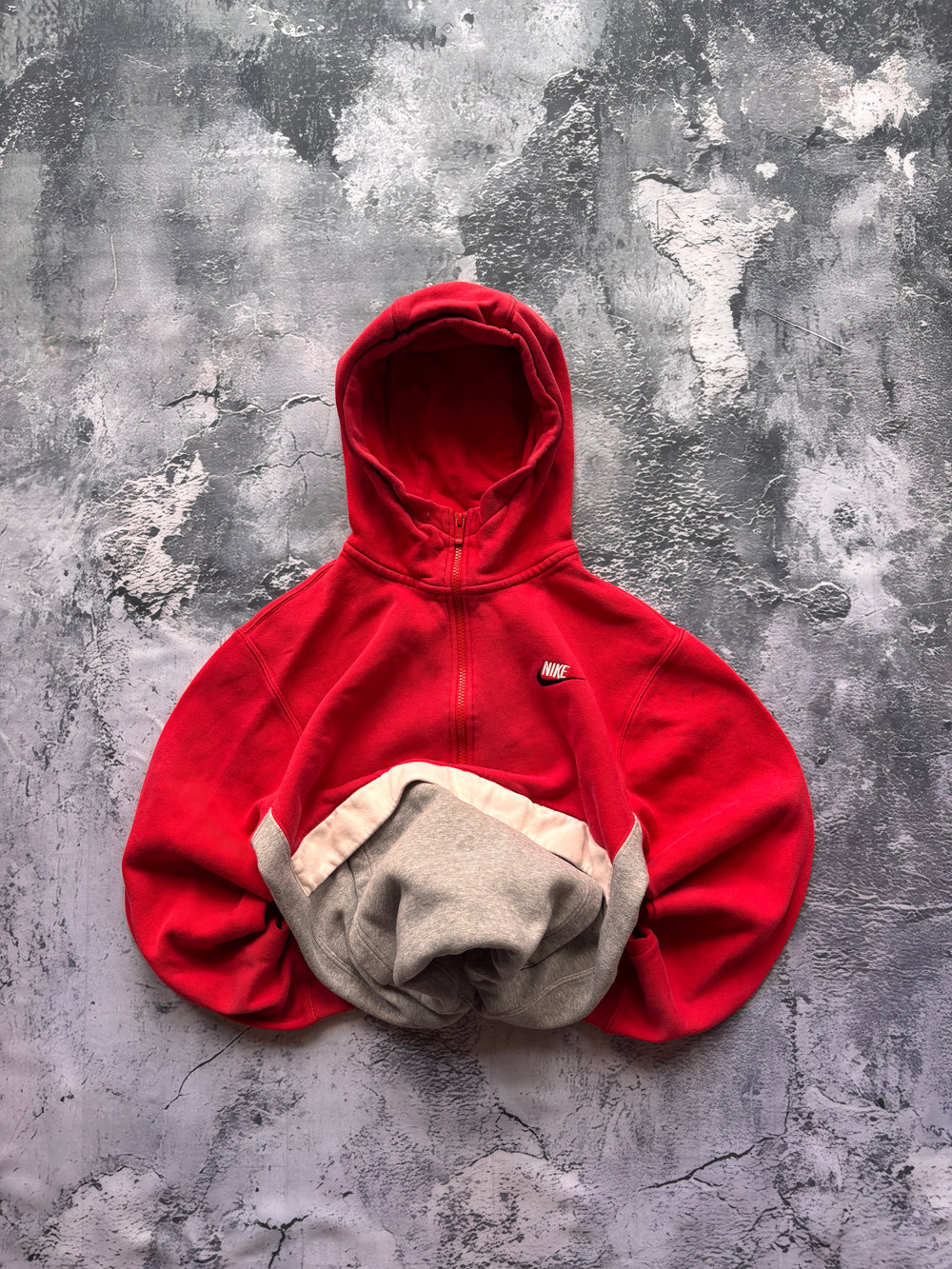 bluza hoodie nike szaro czerwona retro american streetwear zip