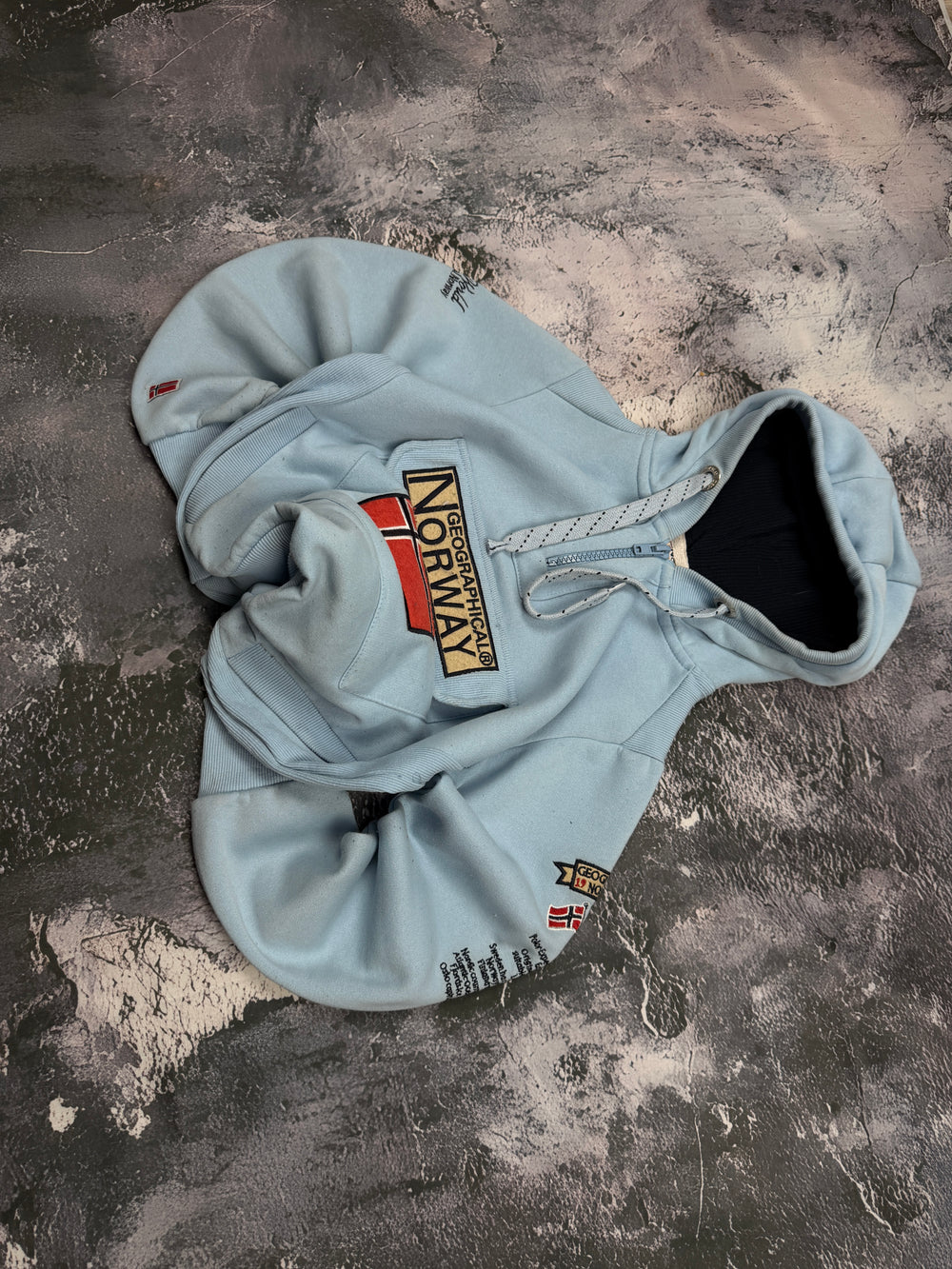 BLUZA HOODIE BABY BLUE GEOGRAPHIC NORWAY VINTAGE LATA 90S STREETWEAR PROSTY KRÓJ