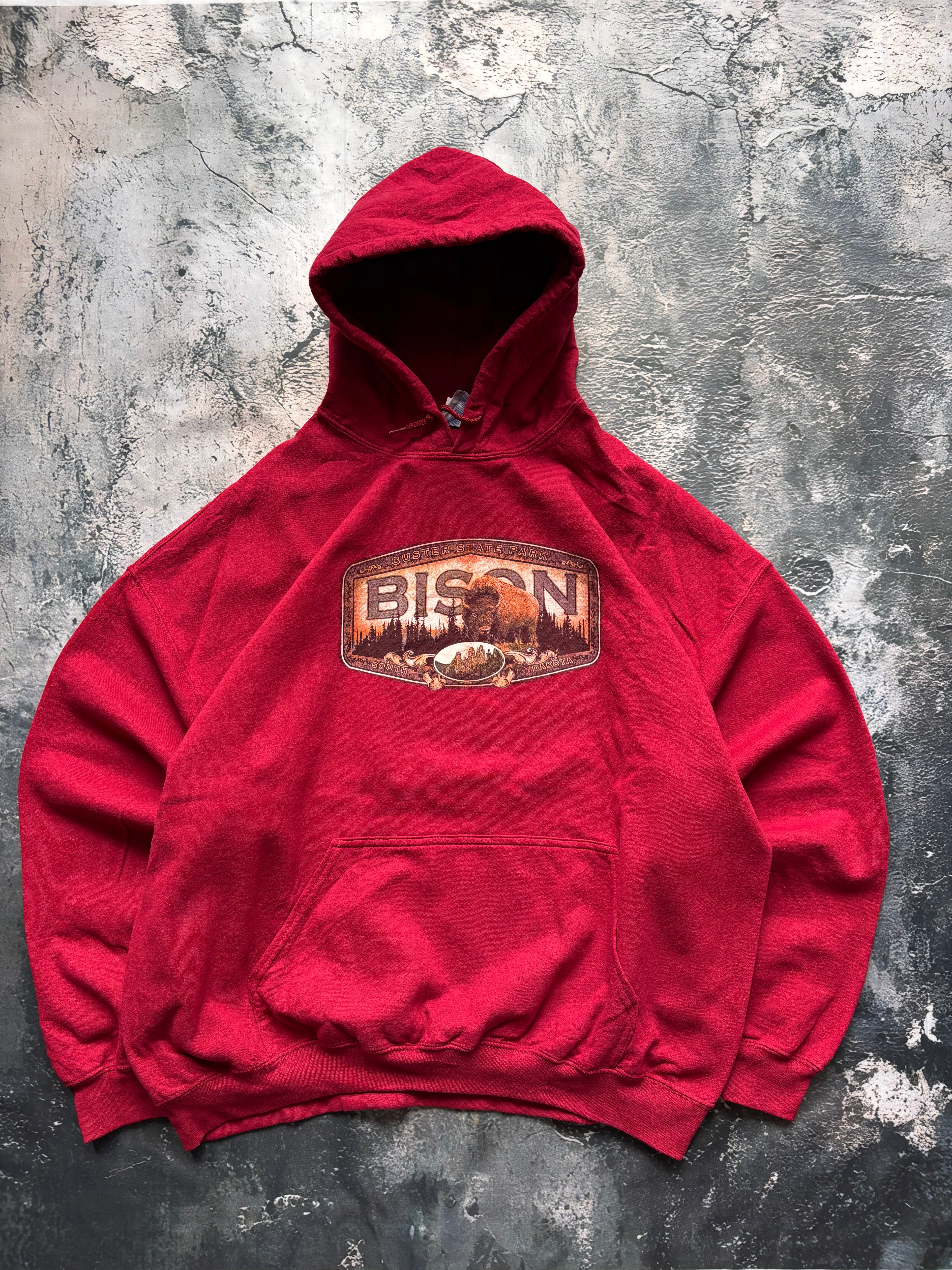bluza hoodie czerwona BISON vintage oversize