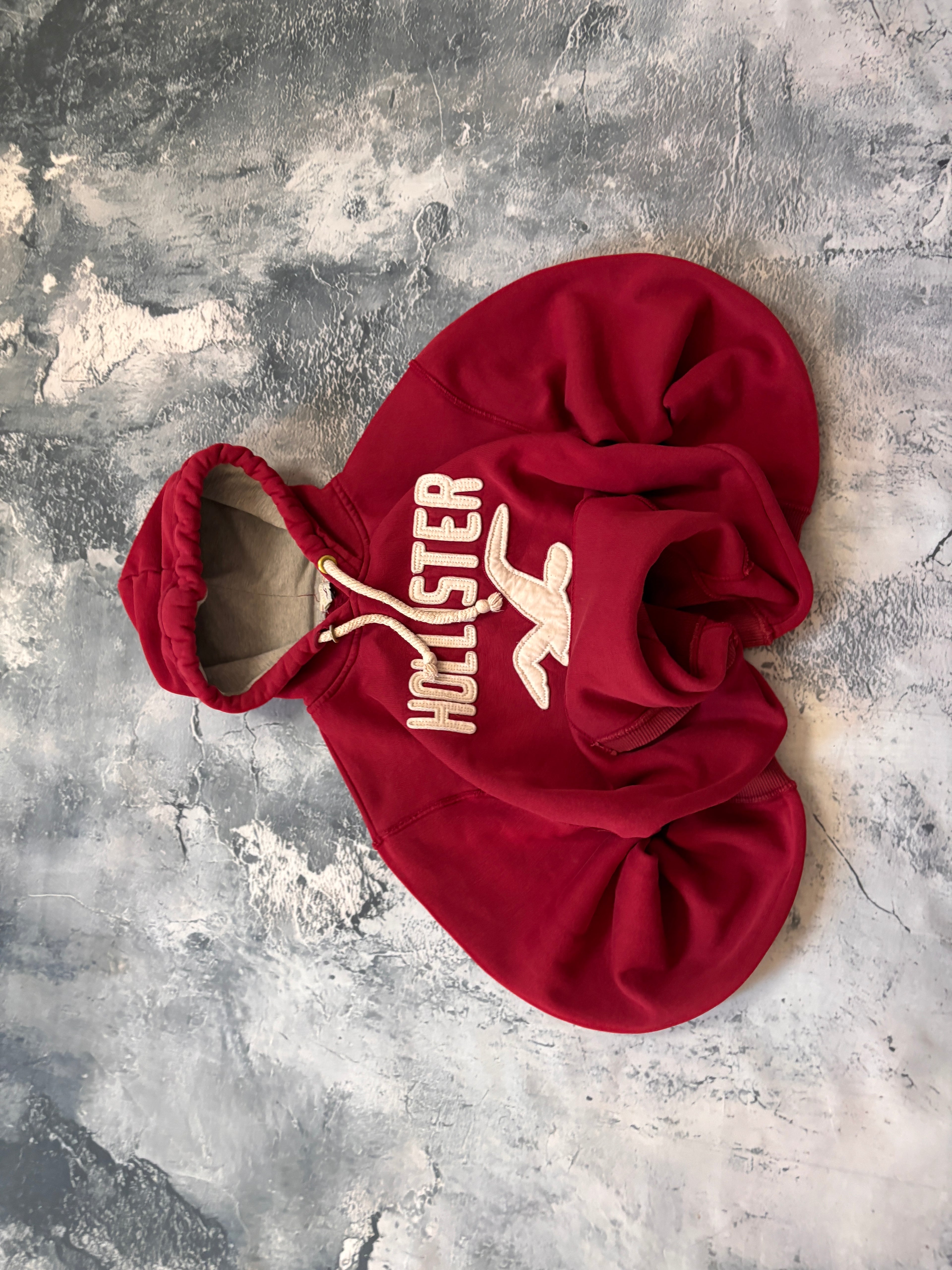 bluza hoodie czerwona HOLLISTER haft big logo