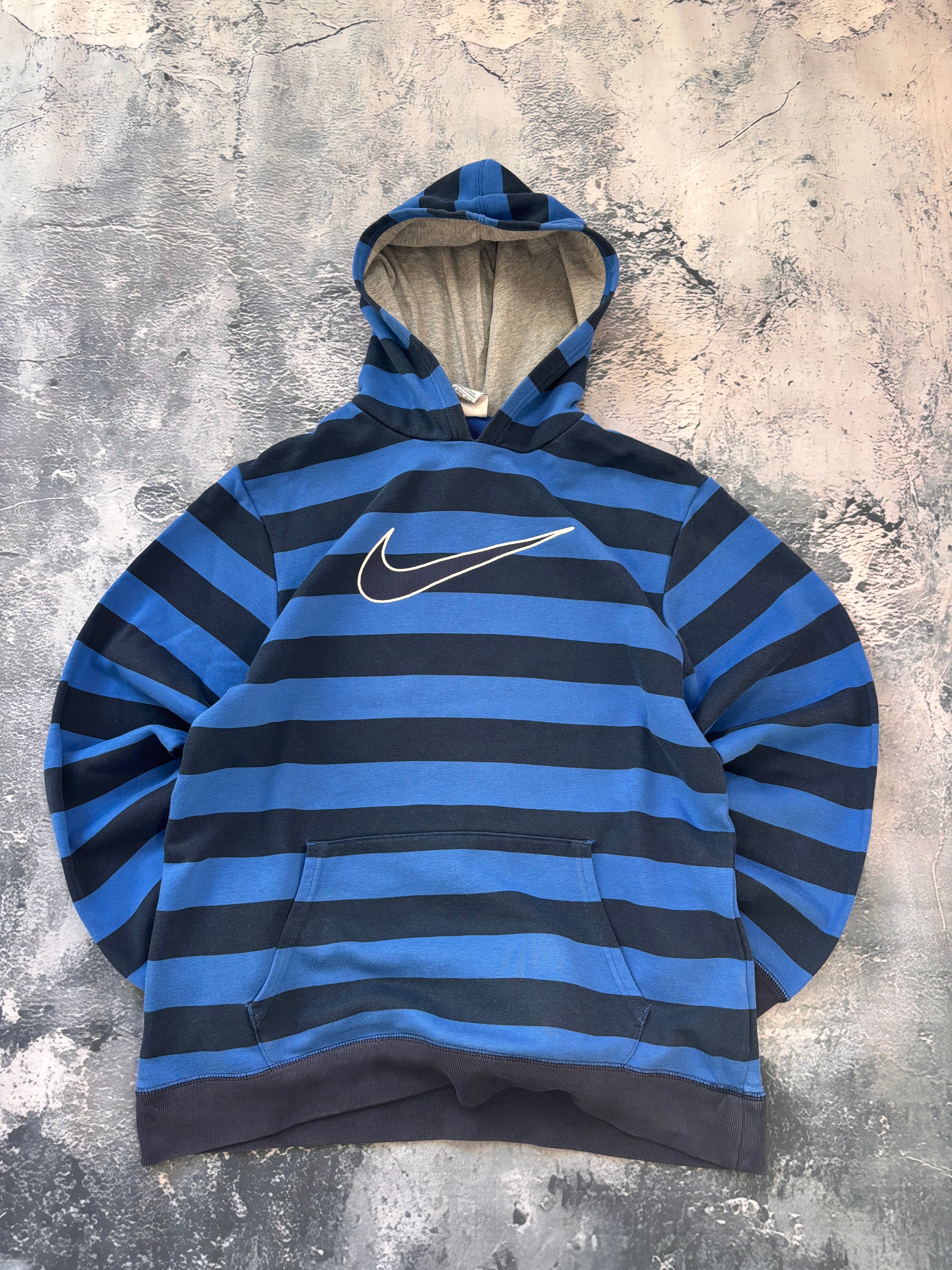 bluza hoodie w paski granatowo biała vintage