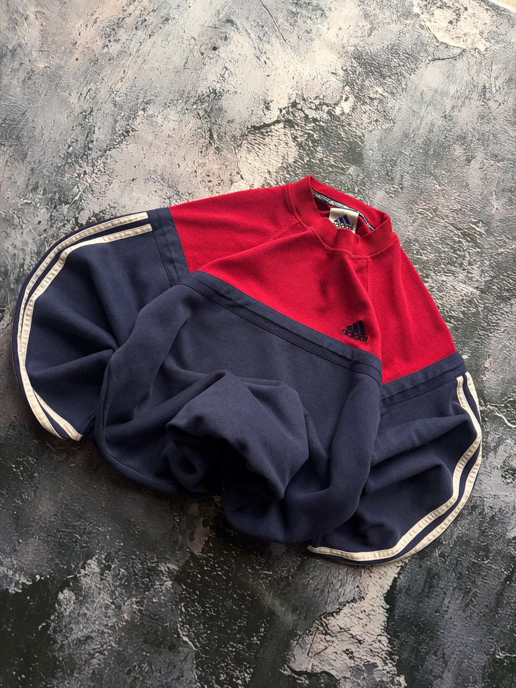 bluza crewneck Adidas w paski granatowo czerwona retro 90s