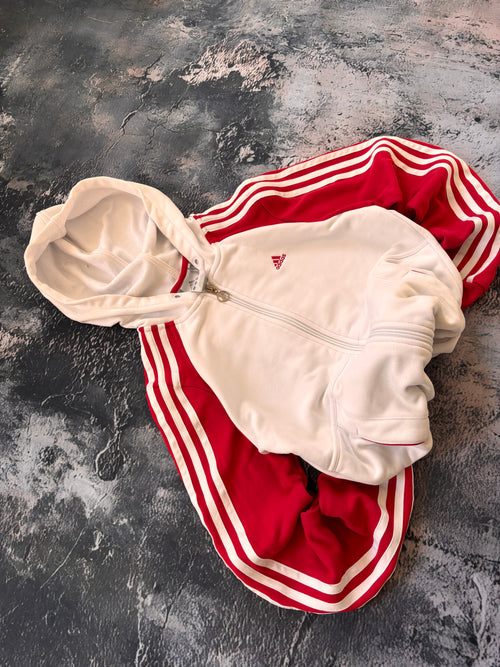 Bluza adidas w paski stripes prosty krój biało czerwona