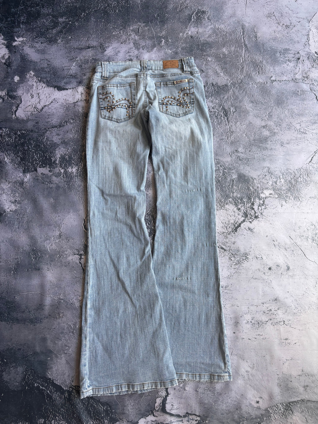 Jeans spodnie Y2K low waist bootcut vintage retro straight leg z ozdobnymi kieszeniami