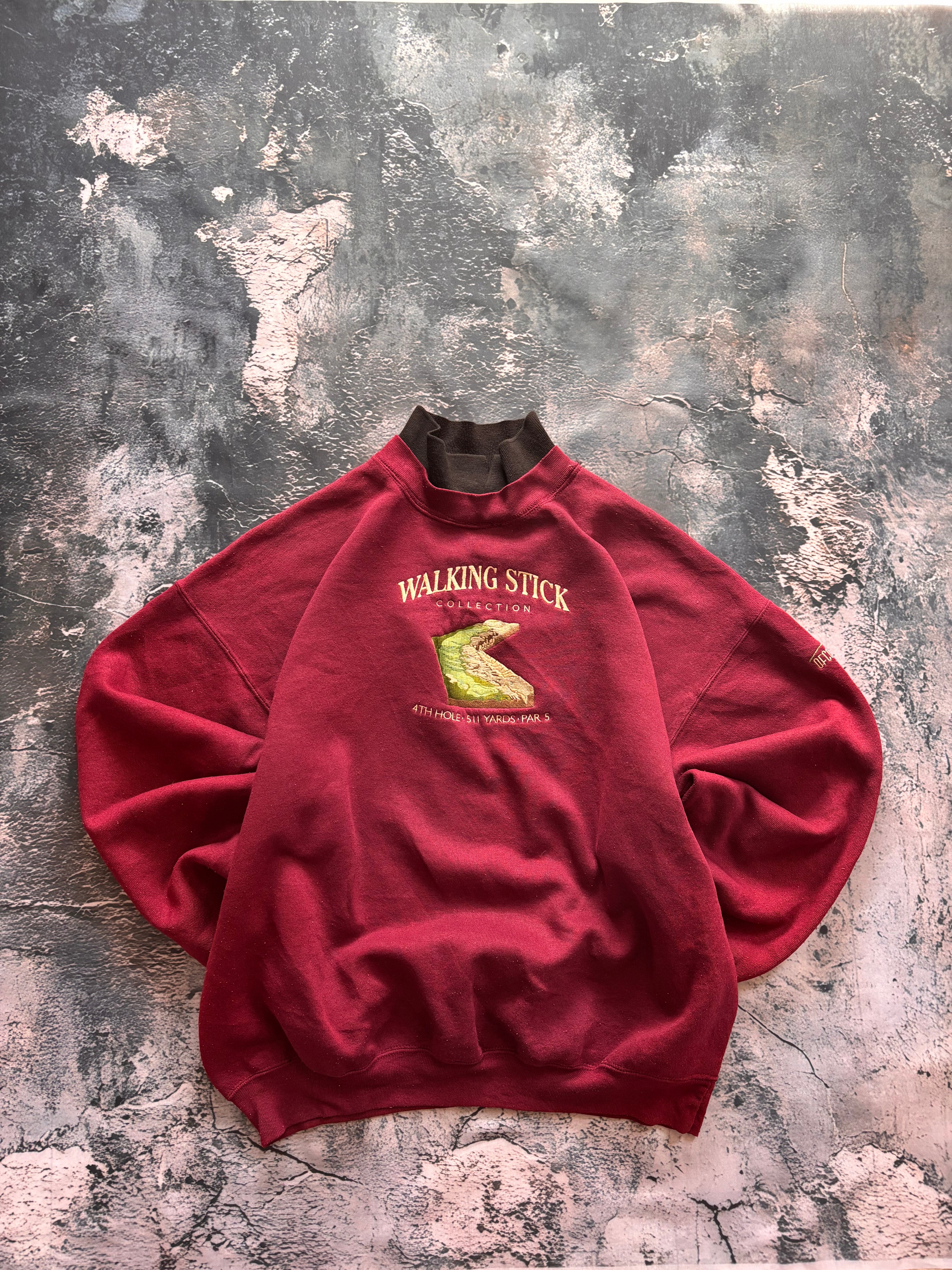 Bluza crewneck burgund haft oversize vintage oldschool 90s made in USA streetwear