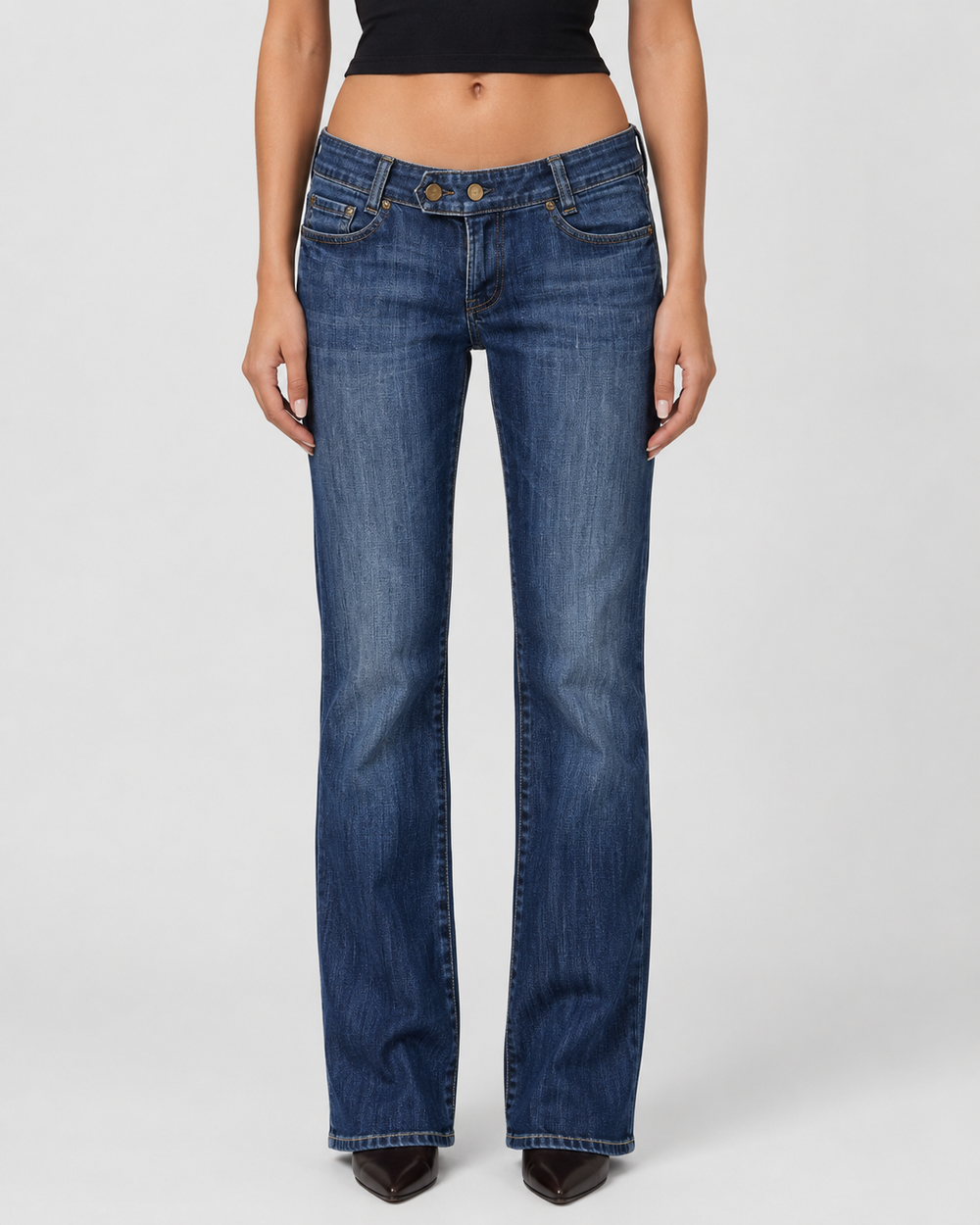 Jeans spodnie Y2K low waist bootcut vintage retro straight leg z ozdobnymi kieszeniami
