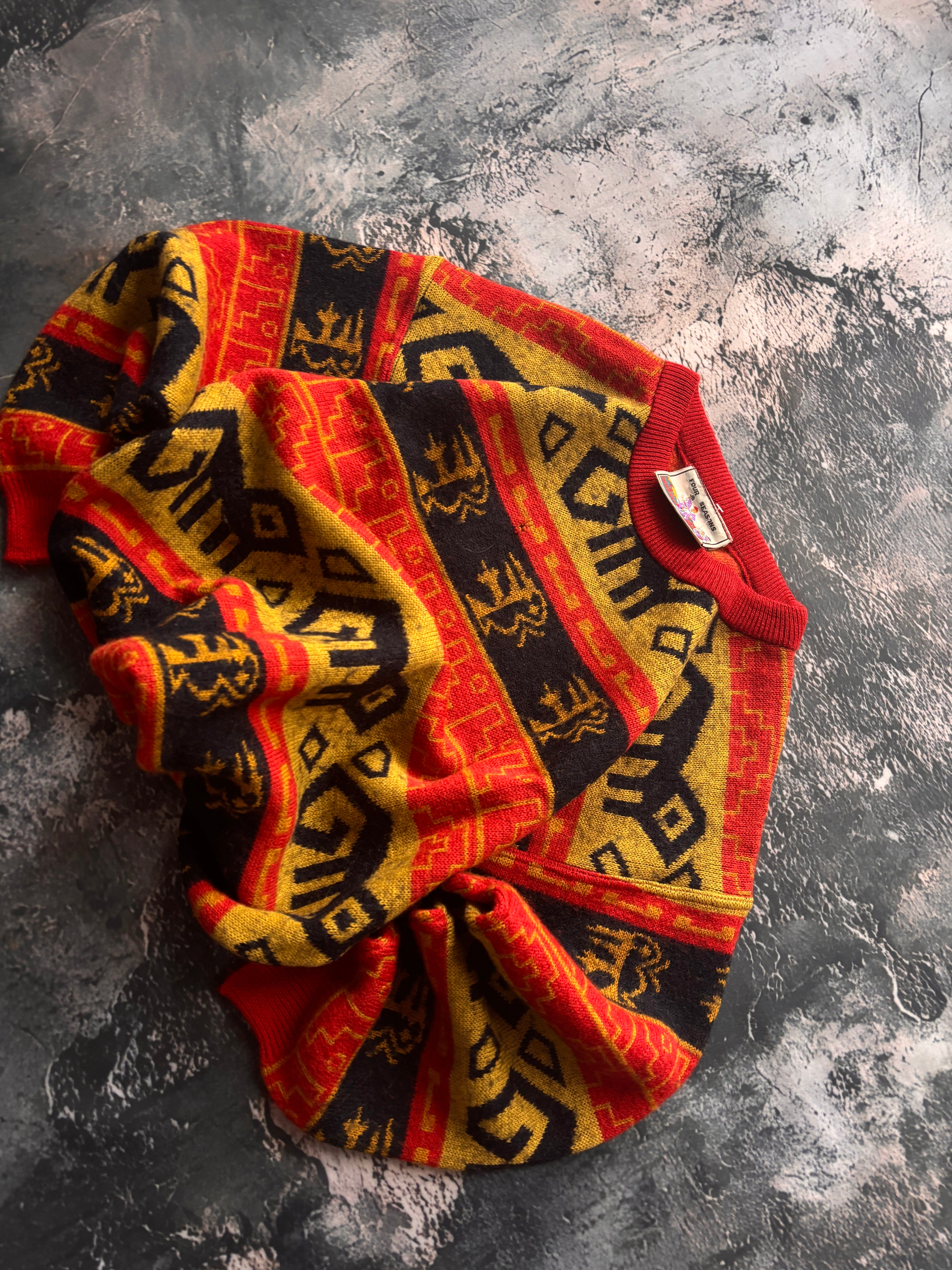 sweter vintage pomarańcz texture we wzory