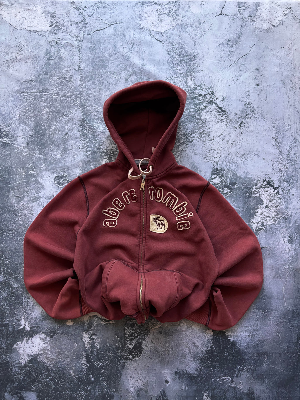 bluza zip hoodie ABERCROMBIE burgundowa retro
