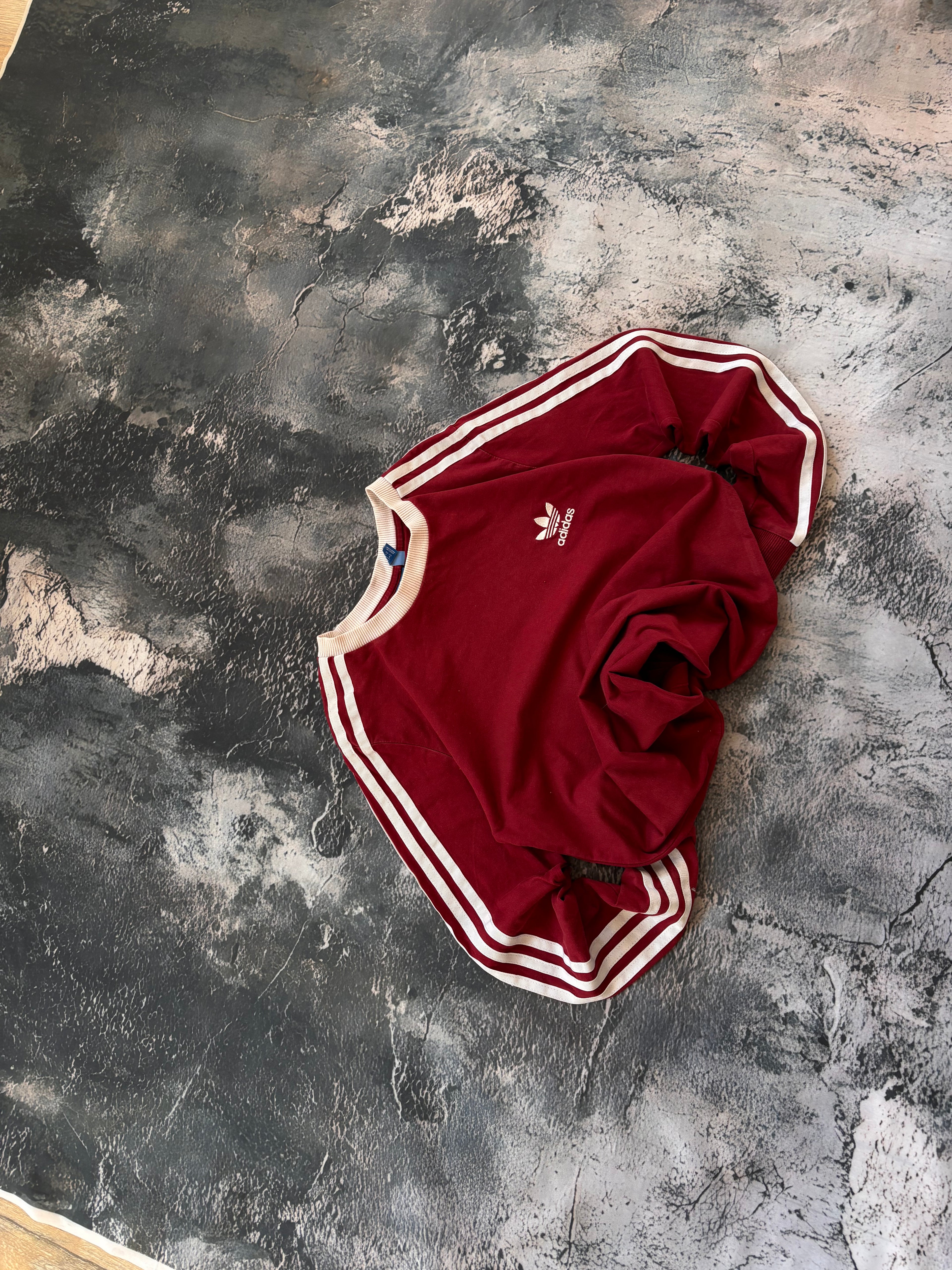 Longsleeve oversize w stylu vintage oldschool retro 90s adidas streetwear burgundowy