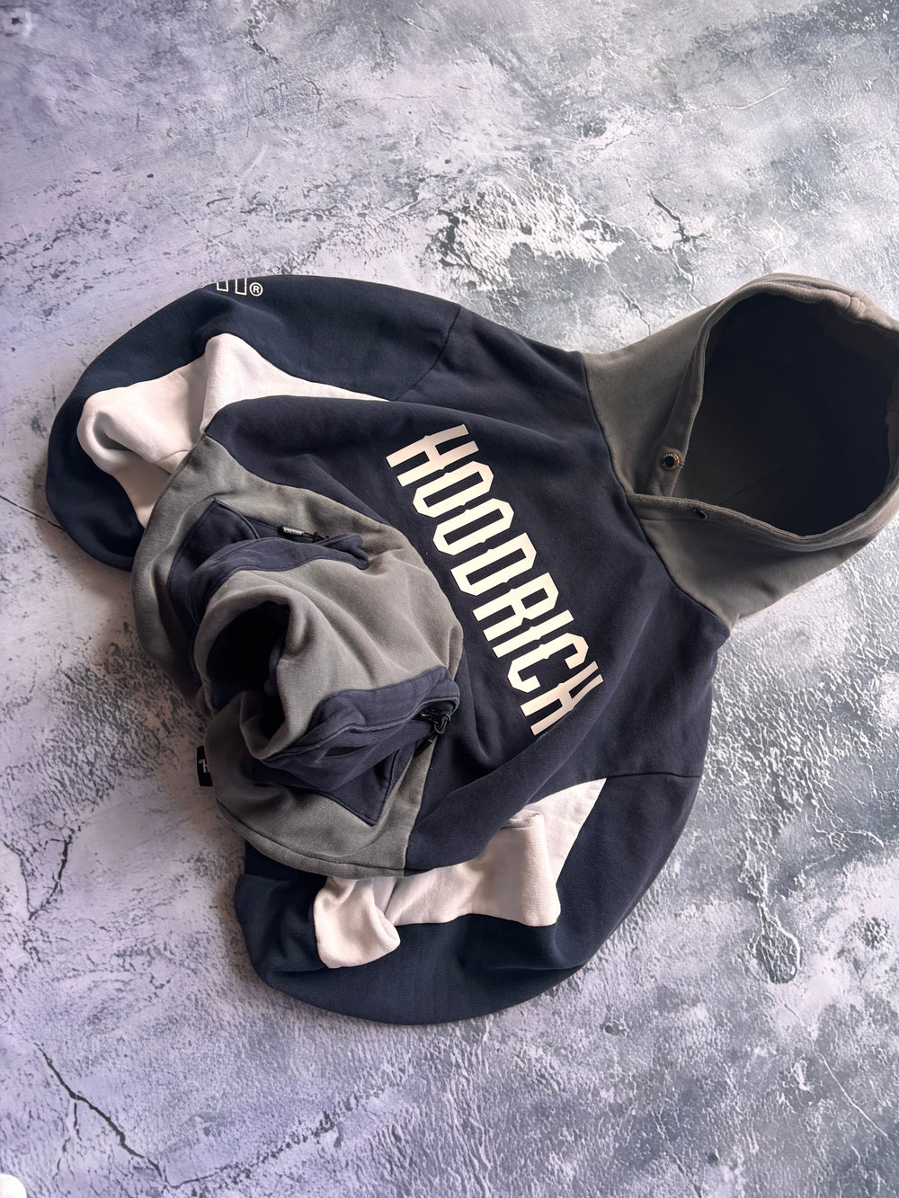 Bluza hoodie HOODRICH z wieloma zipami ciemnoniebiesko szara oversize