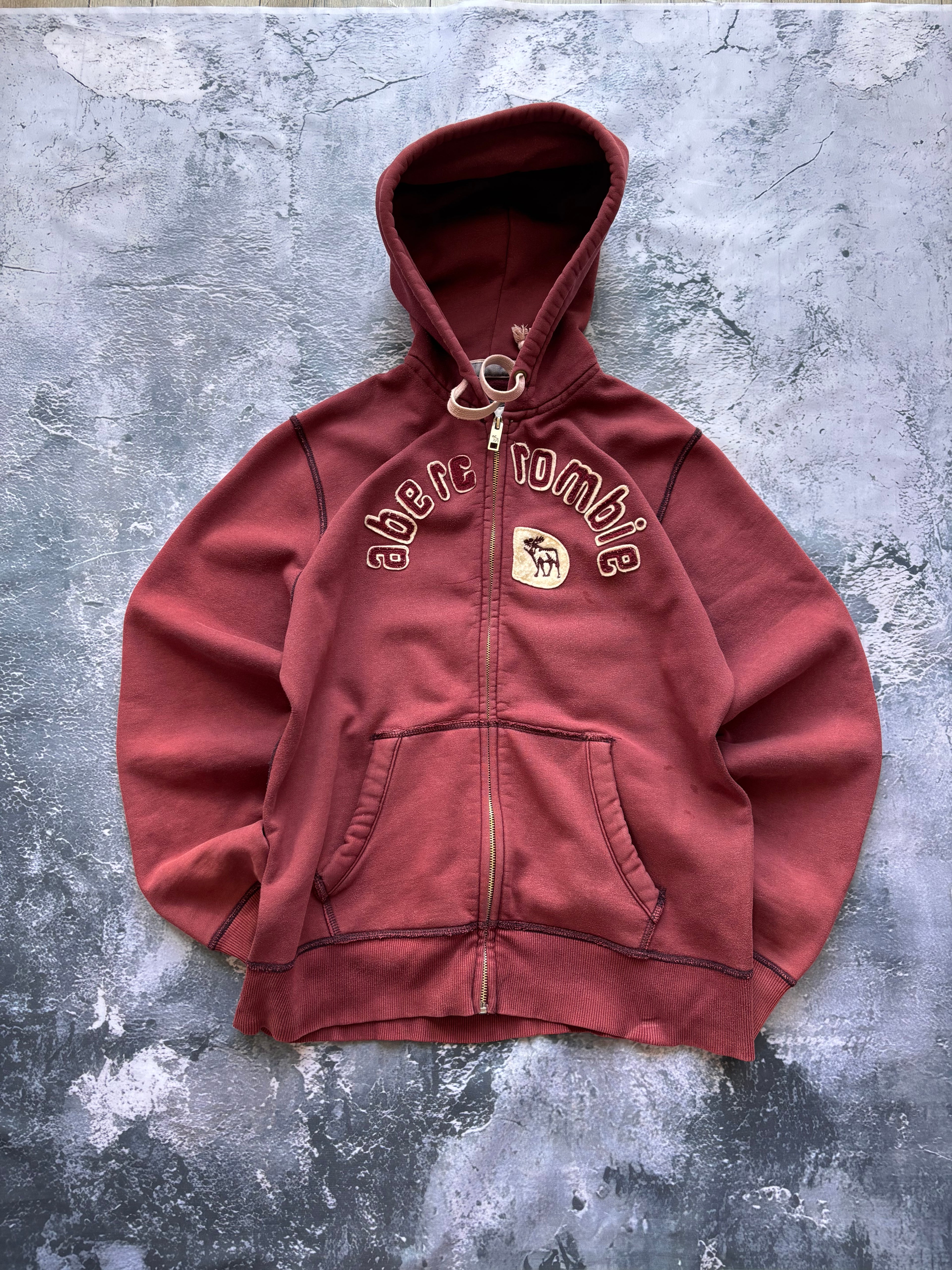 bluza zip hoodie ABERCROMBIE burgundowa retro