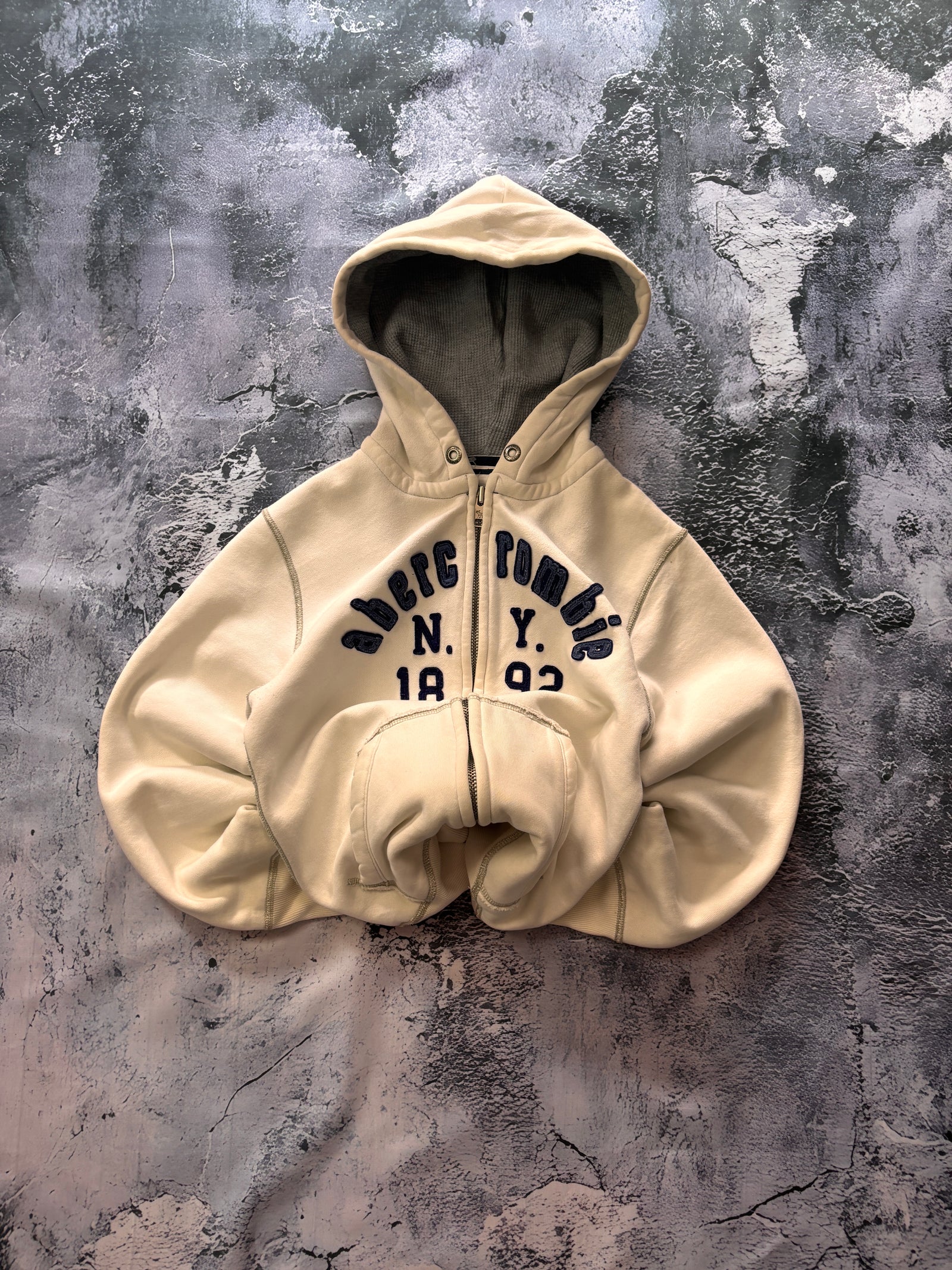 BLUZA HOODIE ABERCROMBIE GRUBA RETRO BEŻOWA