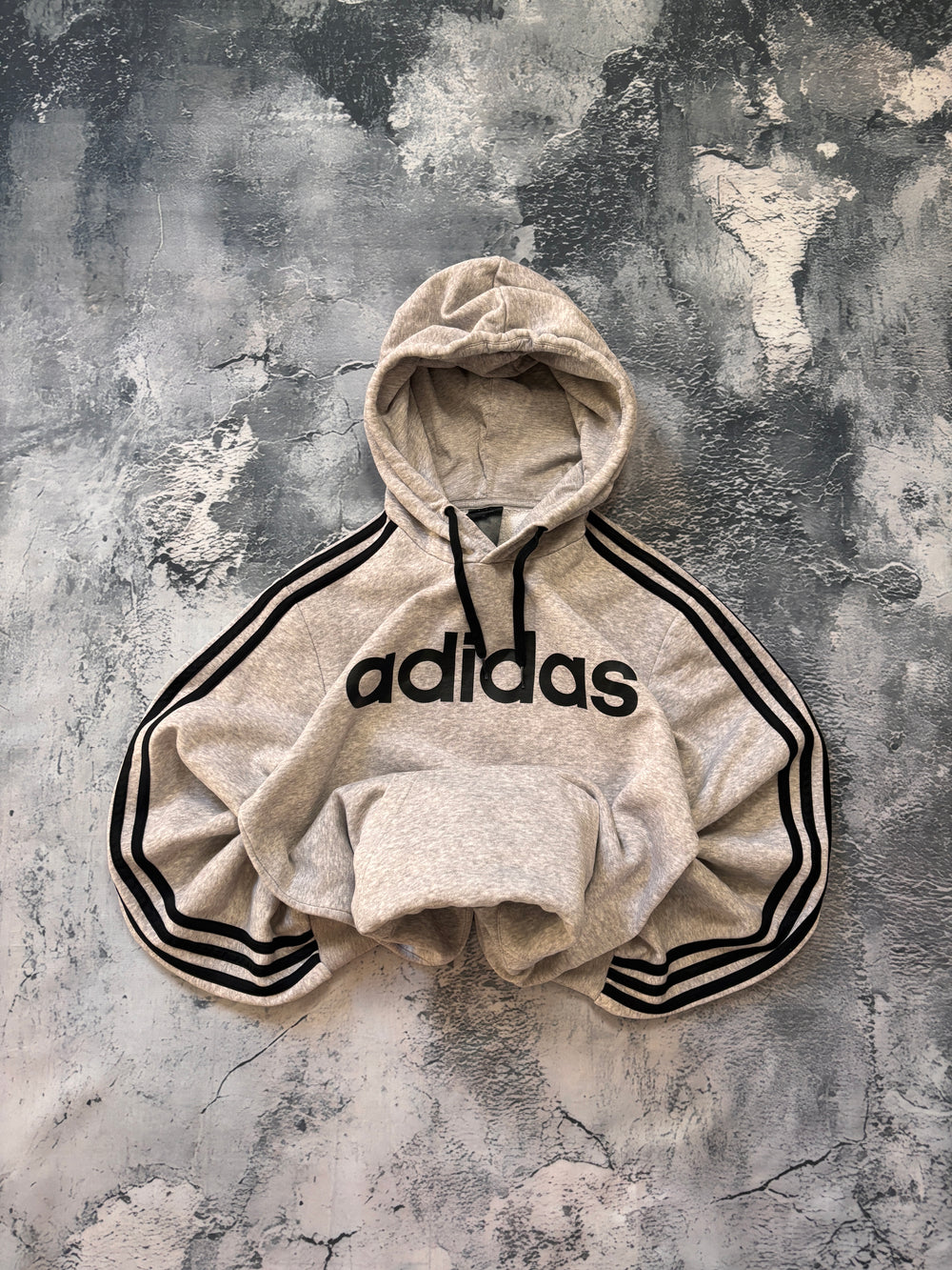 bluza hoodie basic szara Adidas w paski big logo