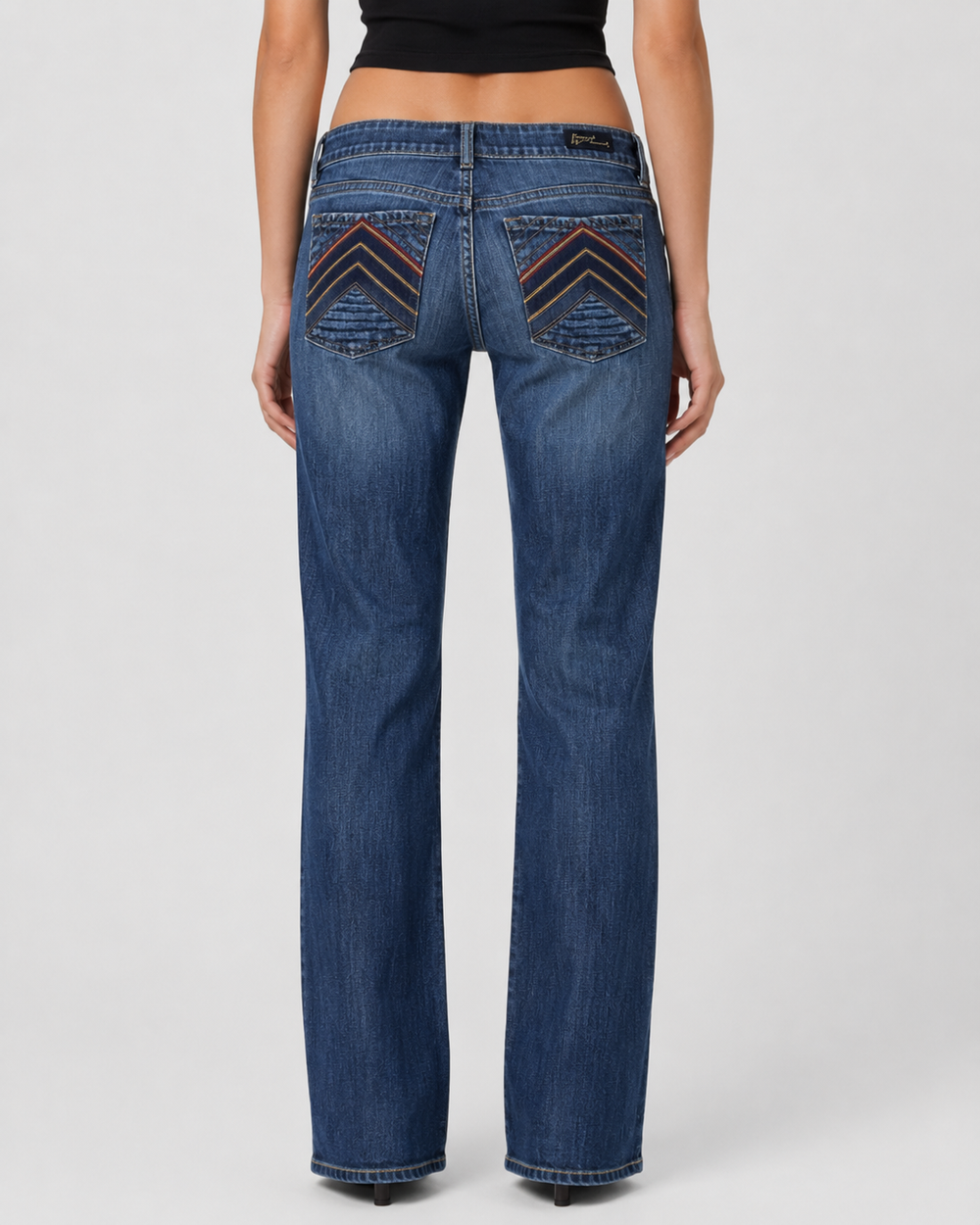 Jeans spodnie Y2K low waist bootcut vintage retro straight leg z ozdobnymi kieszeniami