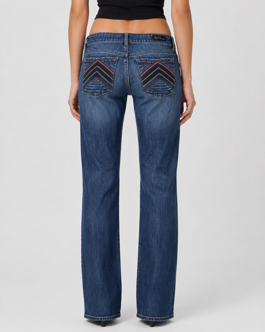 Jeans spodnie Y2K low waist bootcut vintage retro straight leg z ozdobnymi kieszeniami