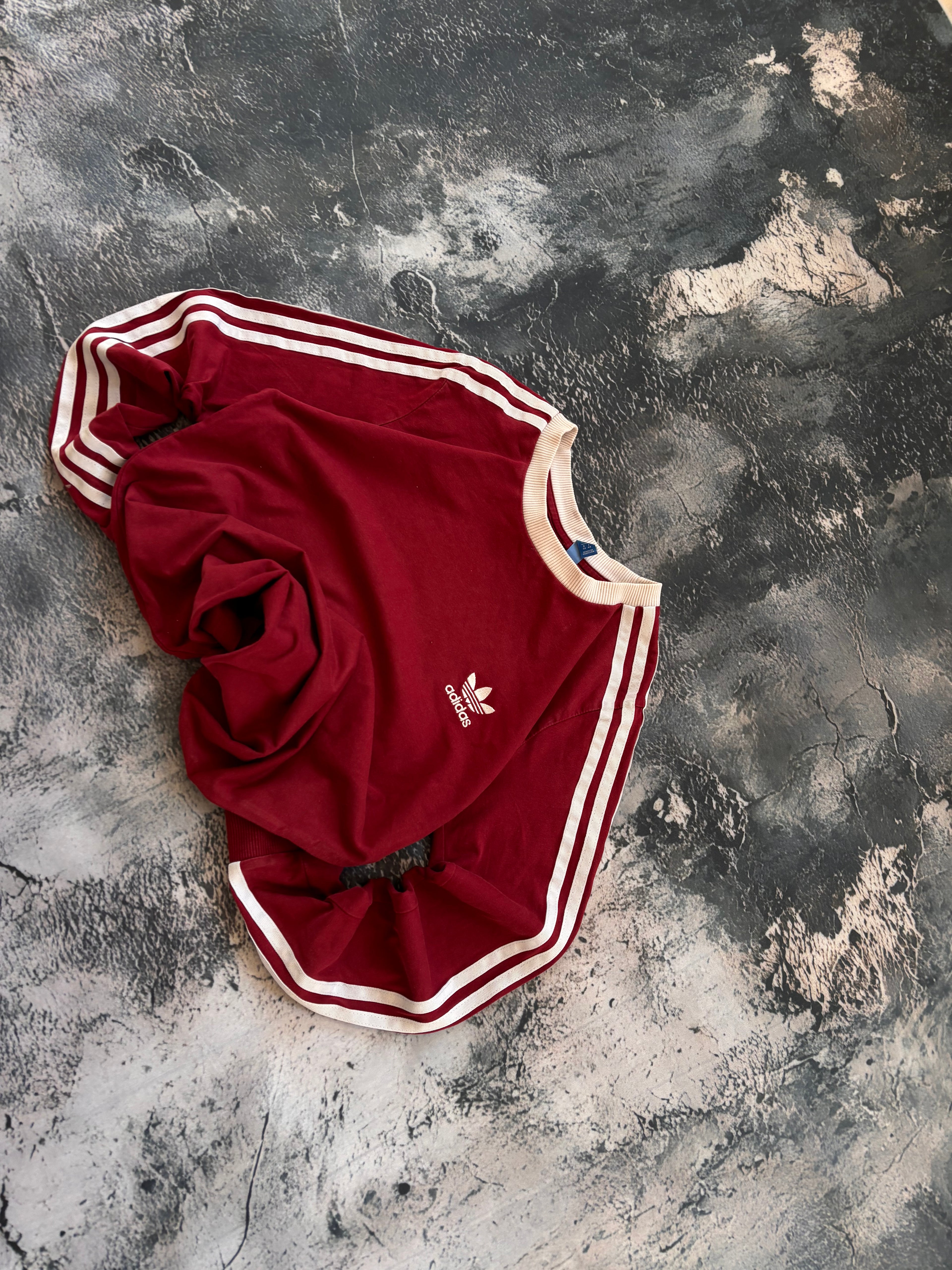 Longsleeve oversize w stylu vintage oldschool retro 90s adidas streetwear burgundowy