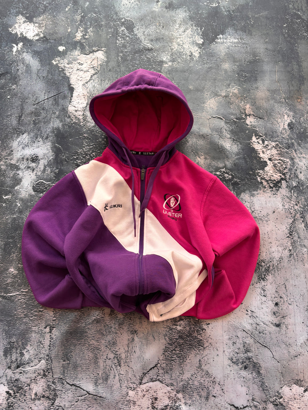 bluza zip hoodie vintage 90s retro fioletowa multicolor