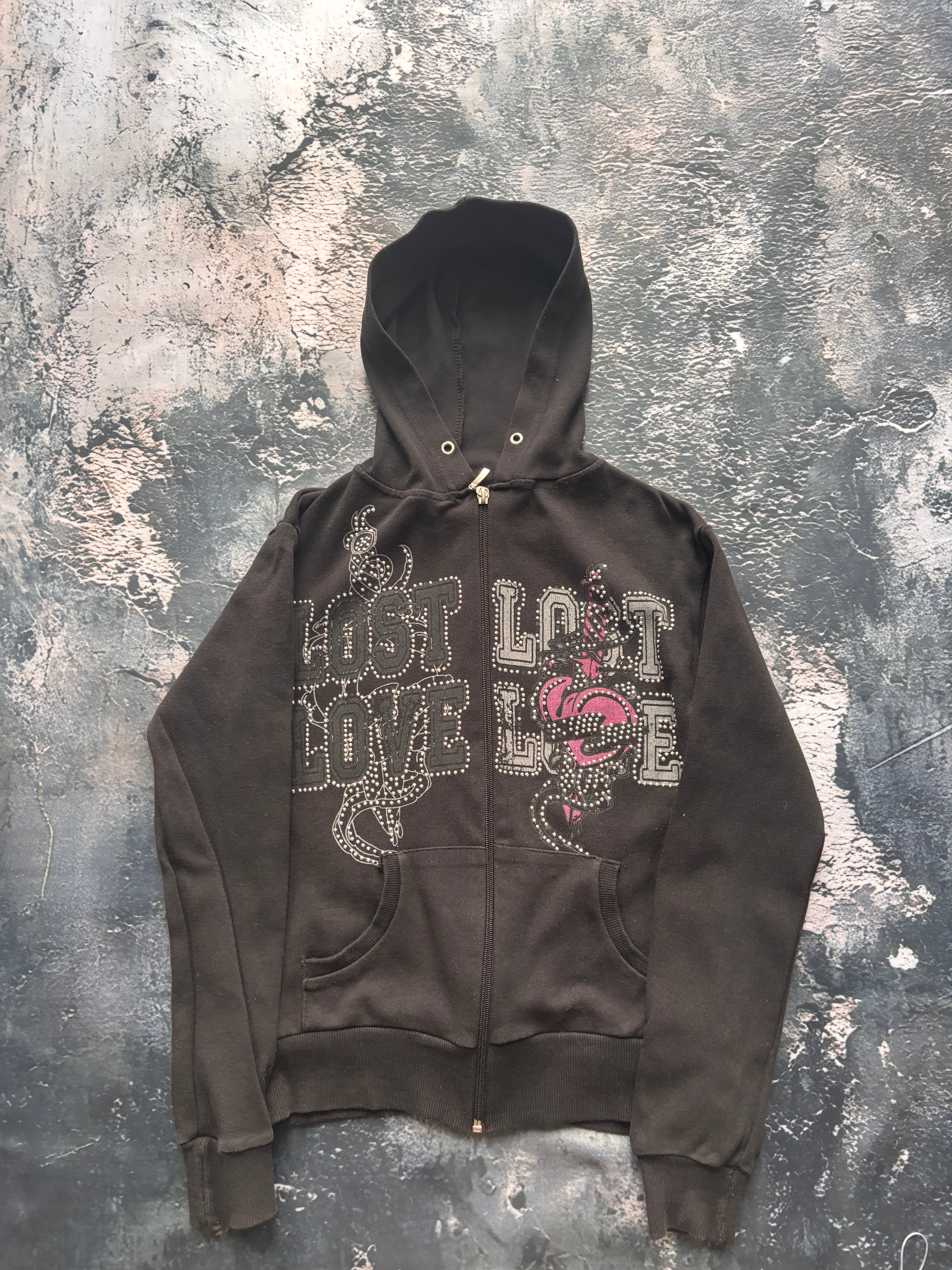 Bluza hoodie y2k lost love graphic czarna przylegający/prosty  krój