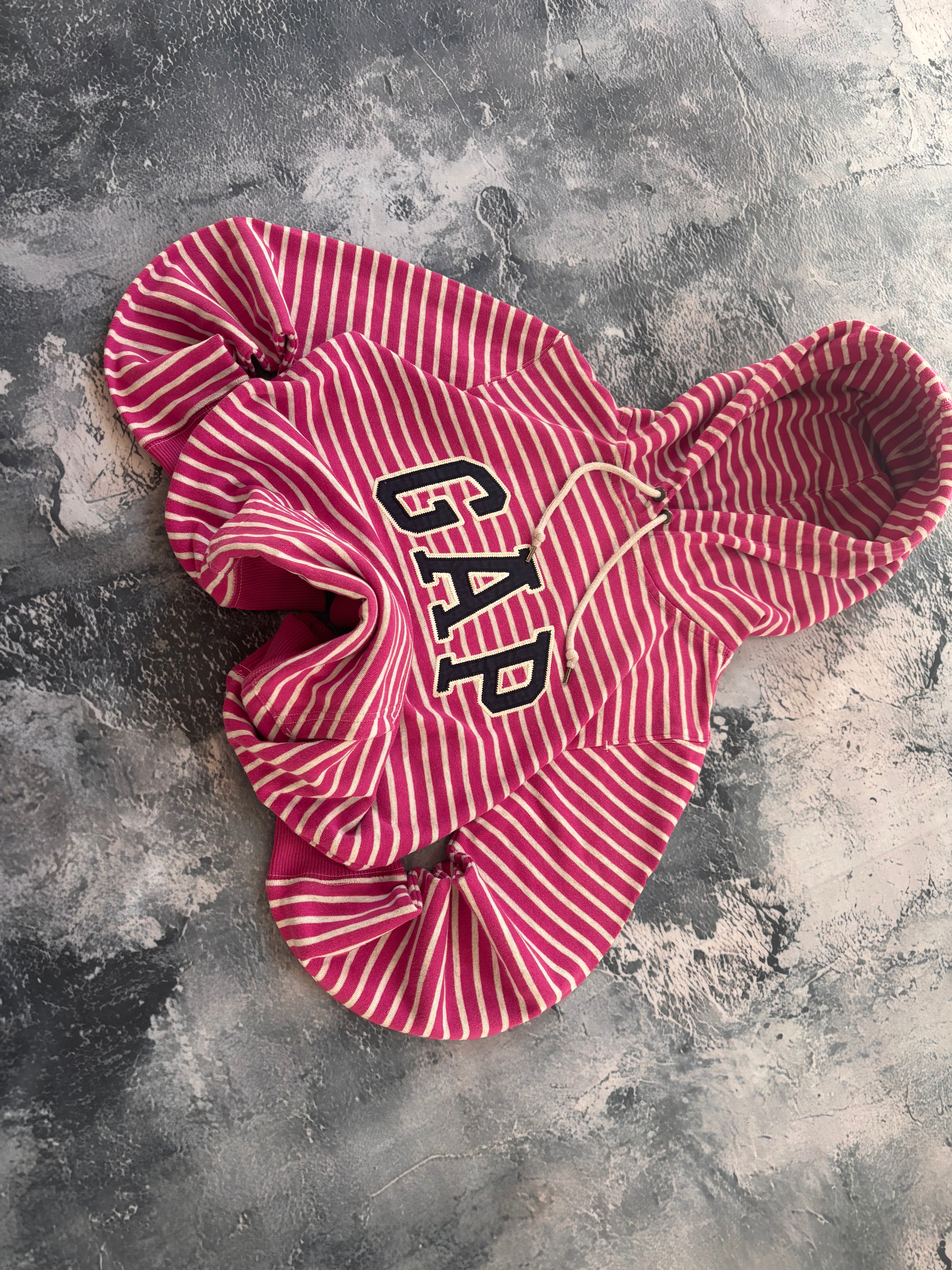 Bluza hoodie GAP paski różowa oversize vintage oldschool retro 90s streetwear