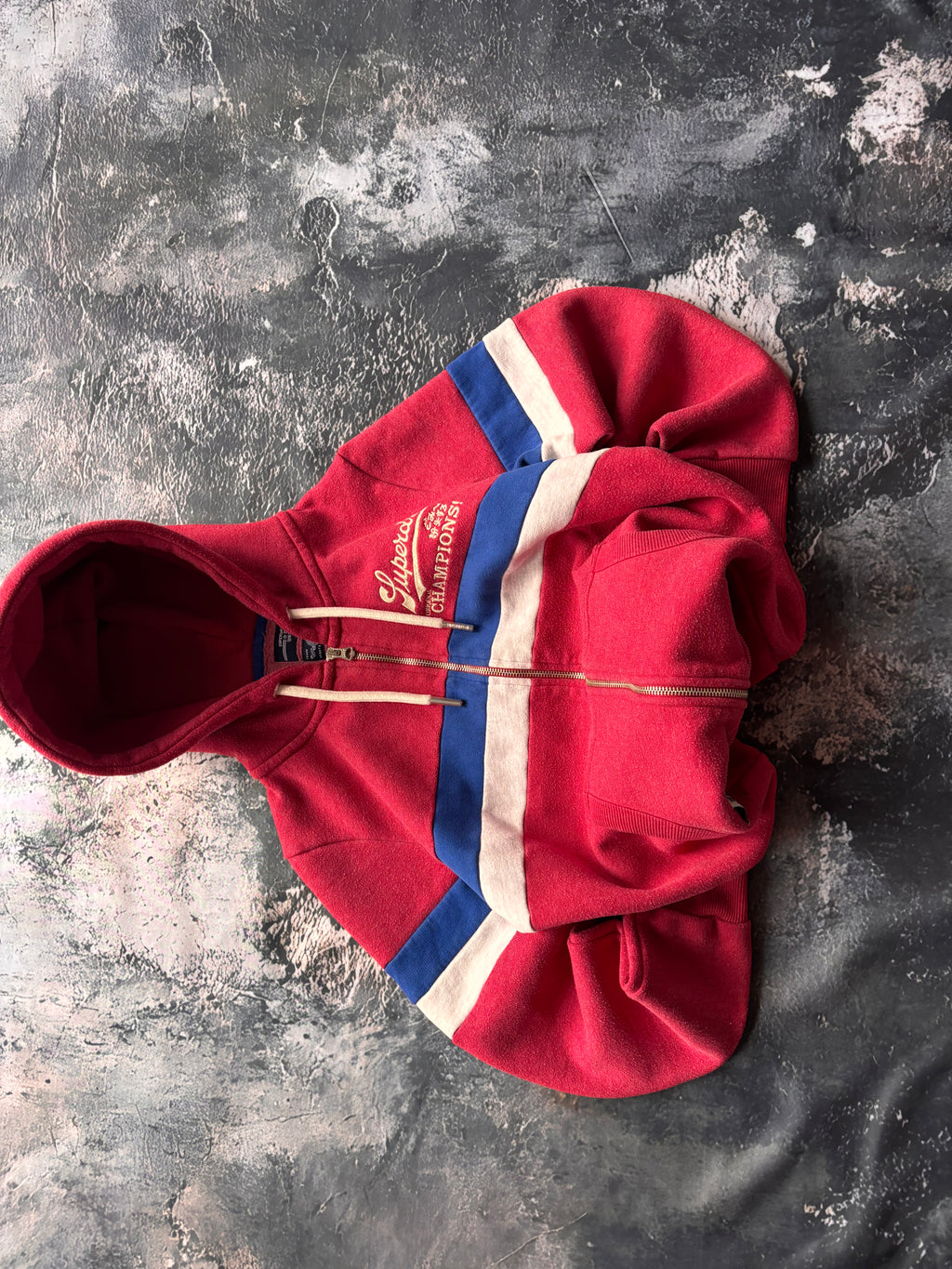 bluza zip hoodie czerwona w paski superdry vintage