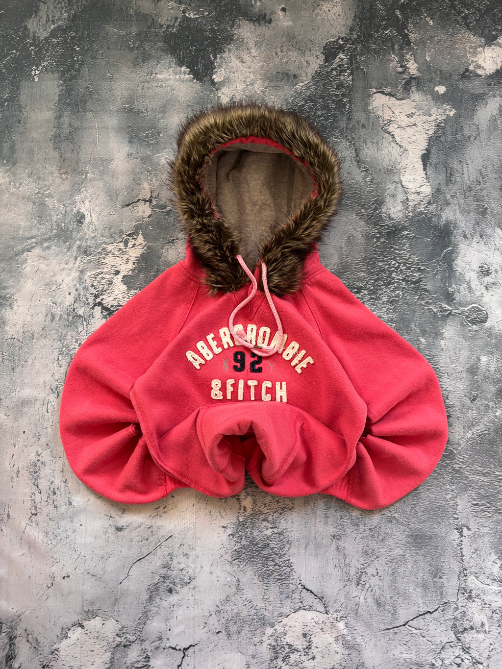bluza hoodie pink Abercrombie 92 z kapturem z włosem vintage retro