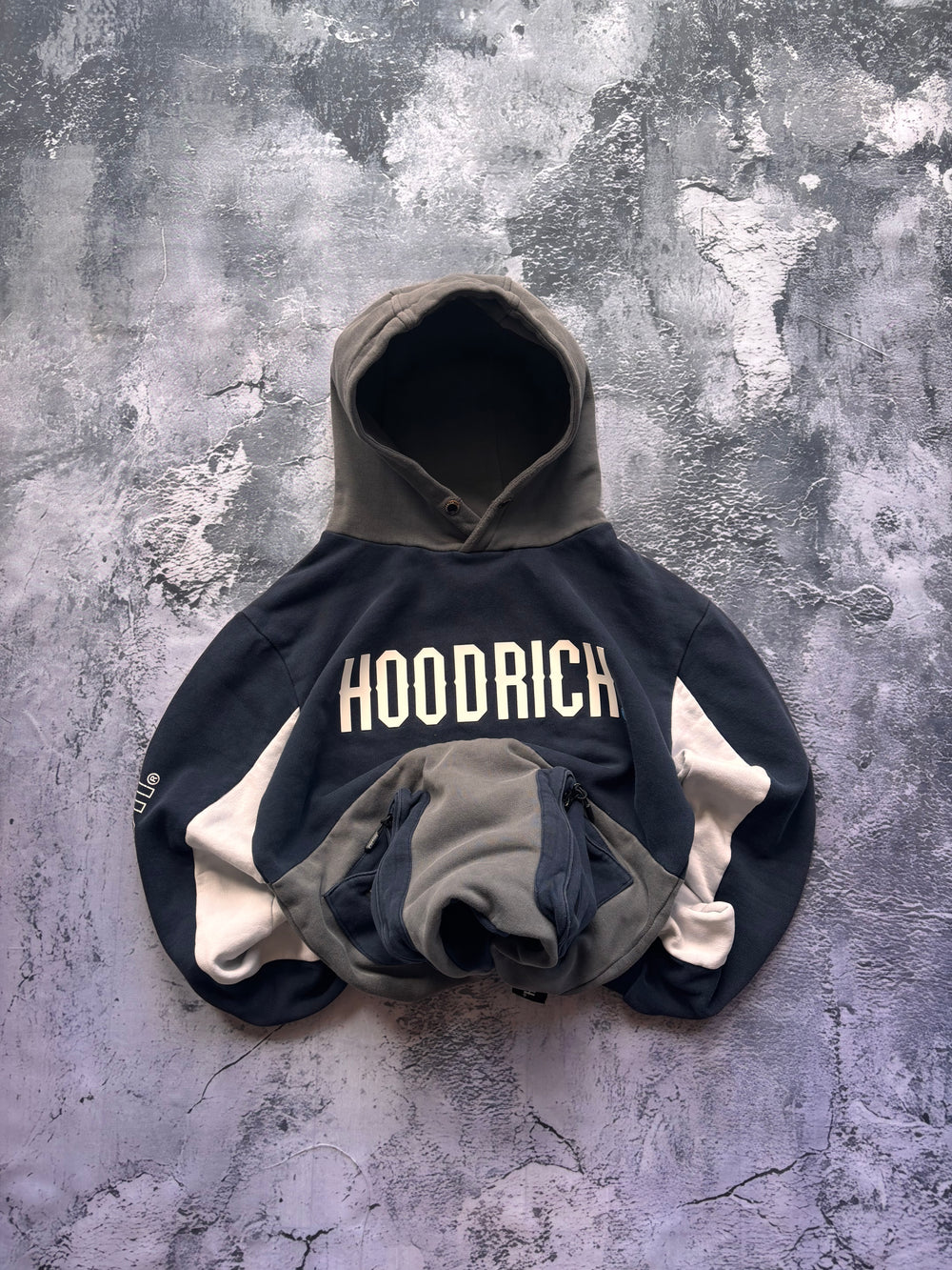 Bluza hoodie HOODRICH z wieloma zipami ciemnoniebiesko szara oversize