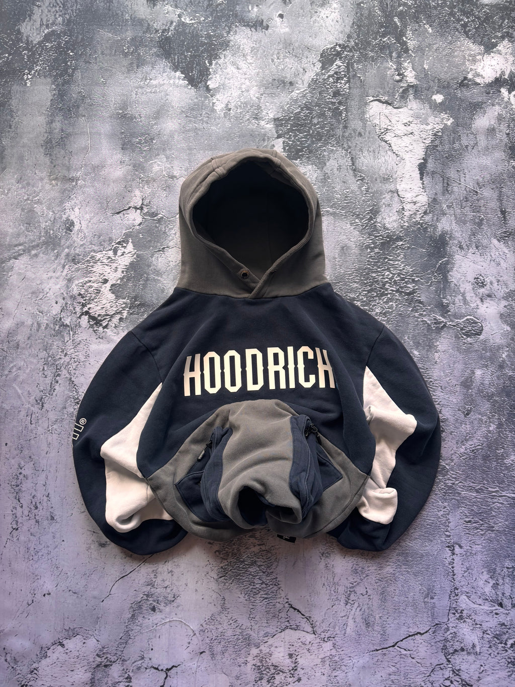 Bluza hoodie HOODRICH z wieloma zipami ciemnoniebiesko szara oversize