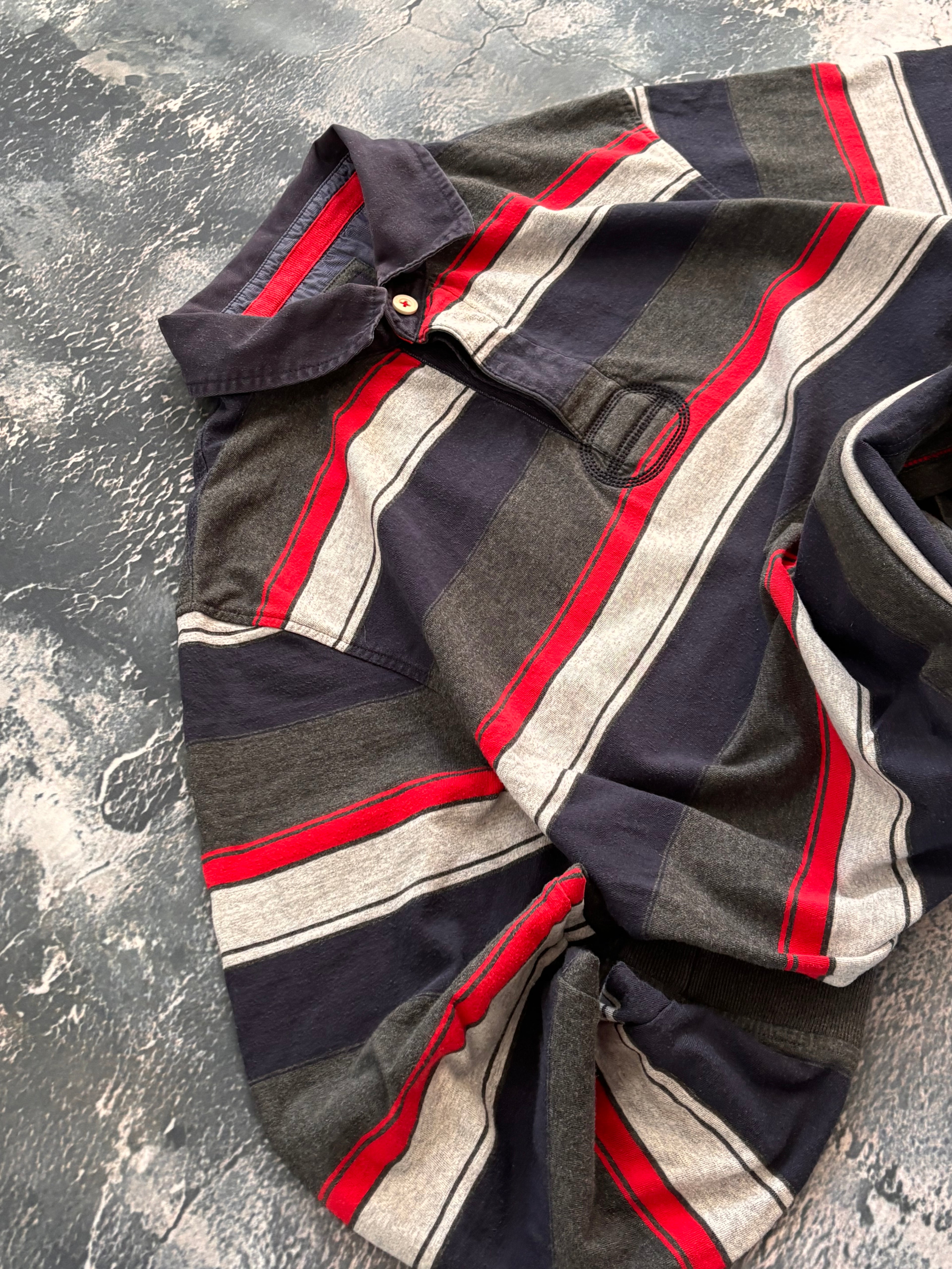 Koszulka longsleeve polo oversize red basic stripes vintage oldschool retro 90s rugby preppy