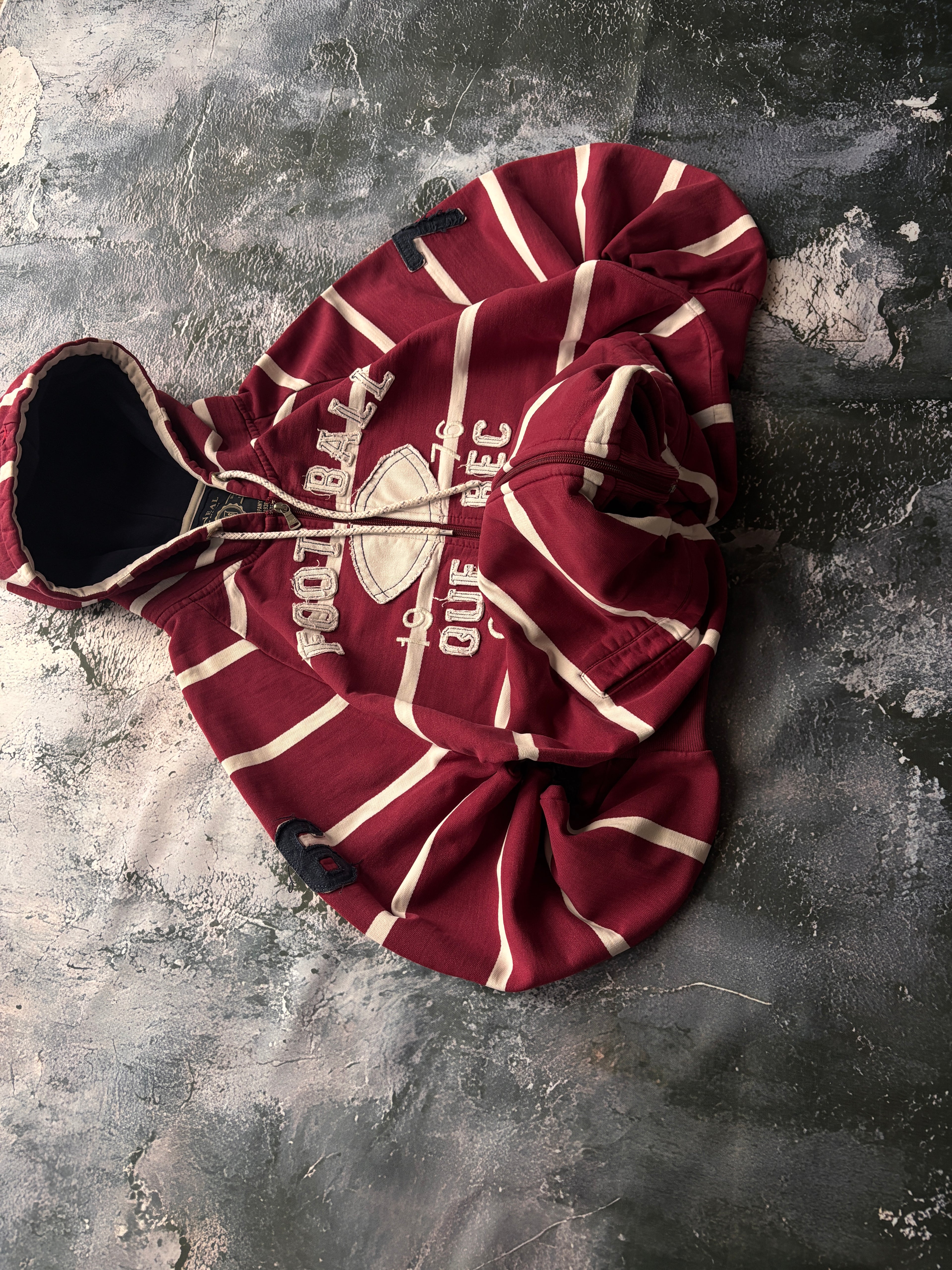 bluza zip hoodie czerwono biała w paski vintage