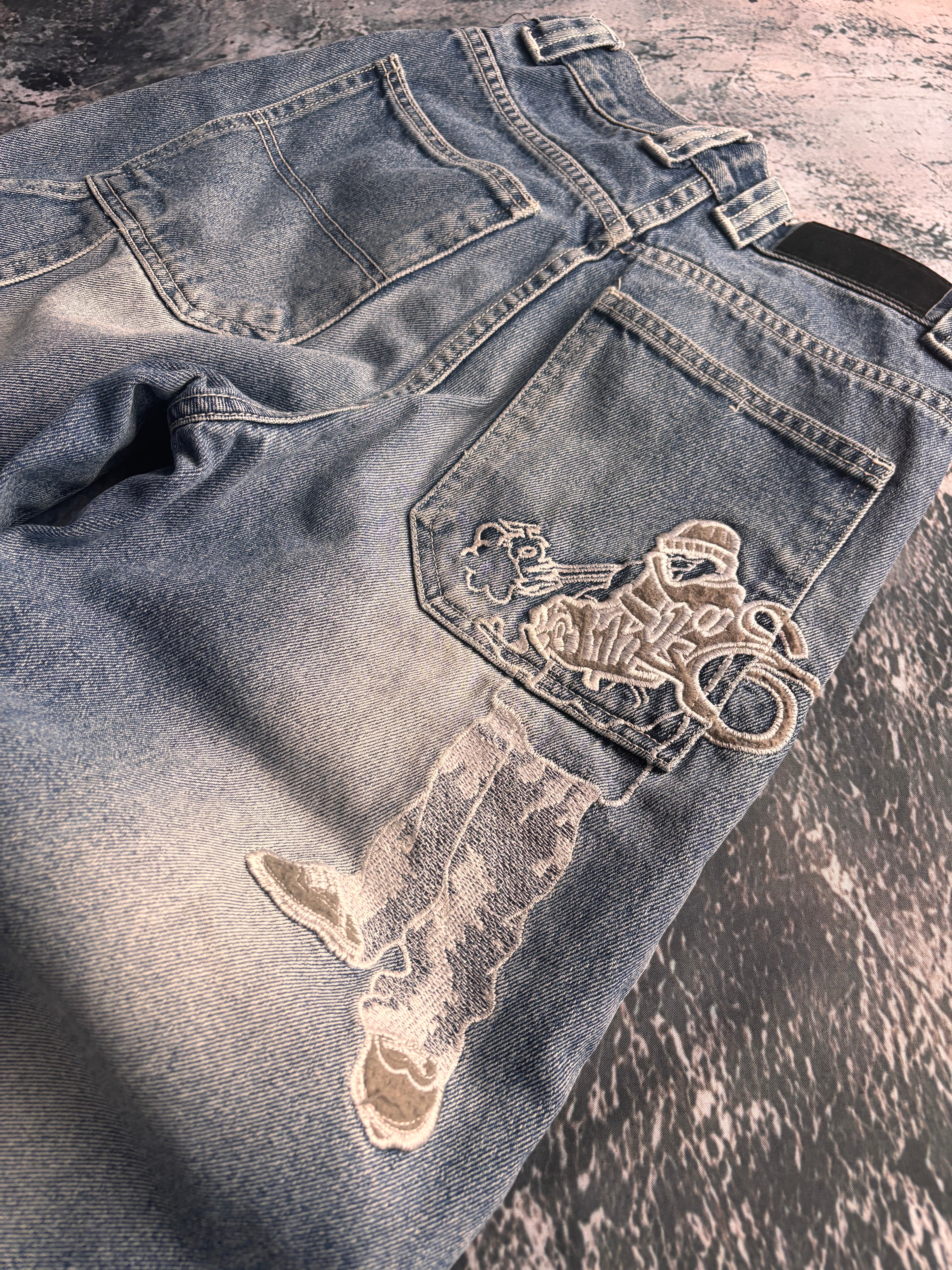 jeansy haft dzwony vintage usa streetwear