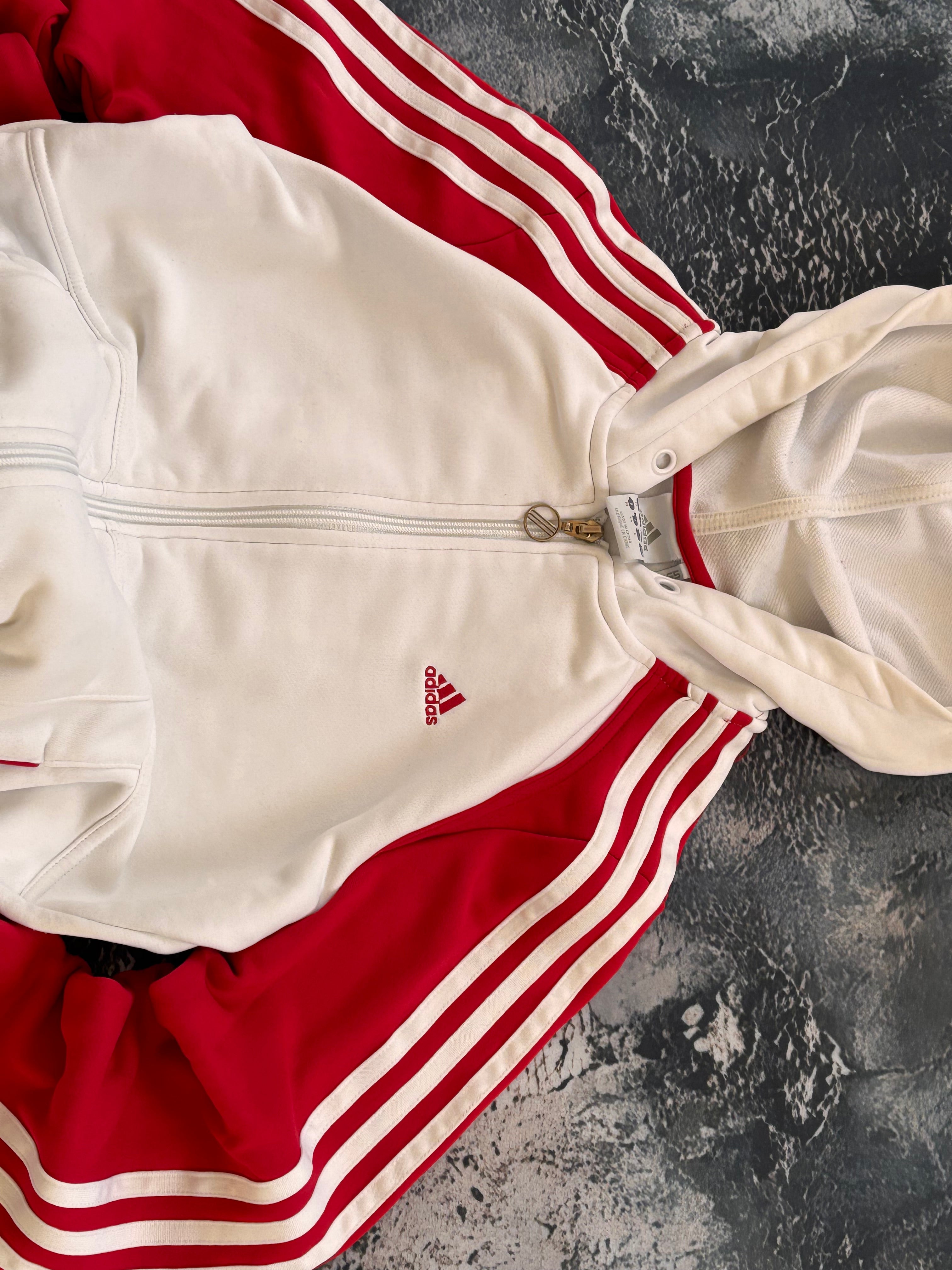 Bluza adidas w paski stripes prosty krój biało czerwona