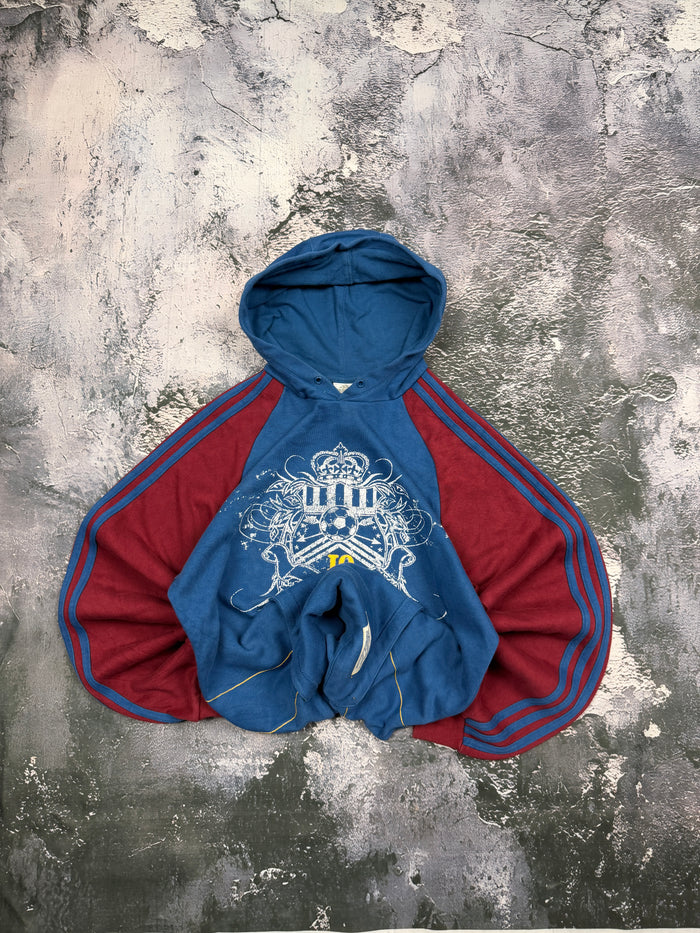 Bluza Adidas Messi niebiesko-bordowa z kapturem i grafiką – krój prosty – M