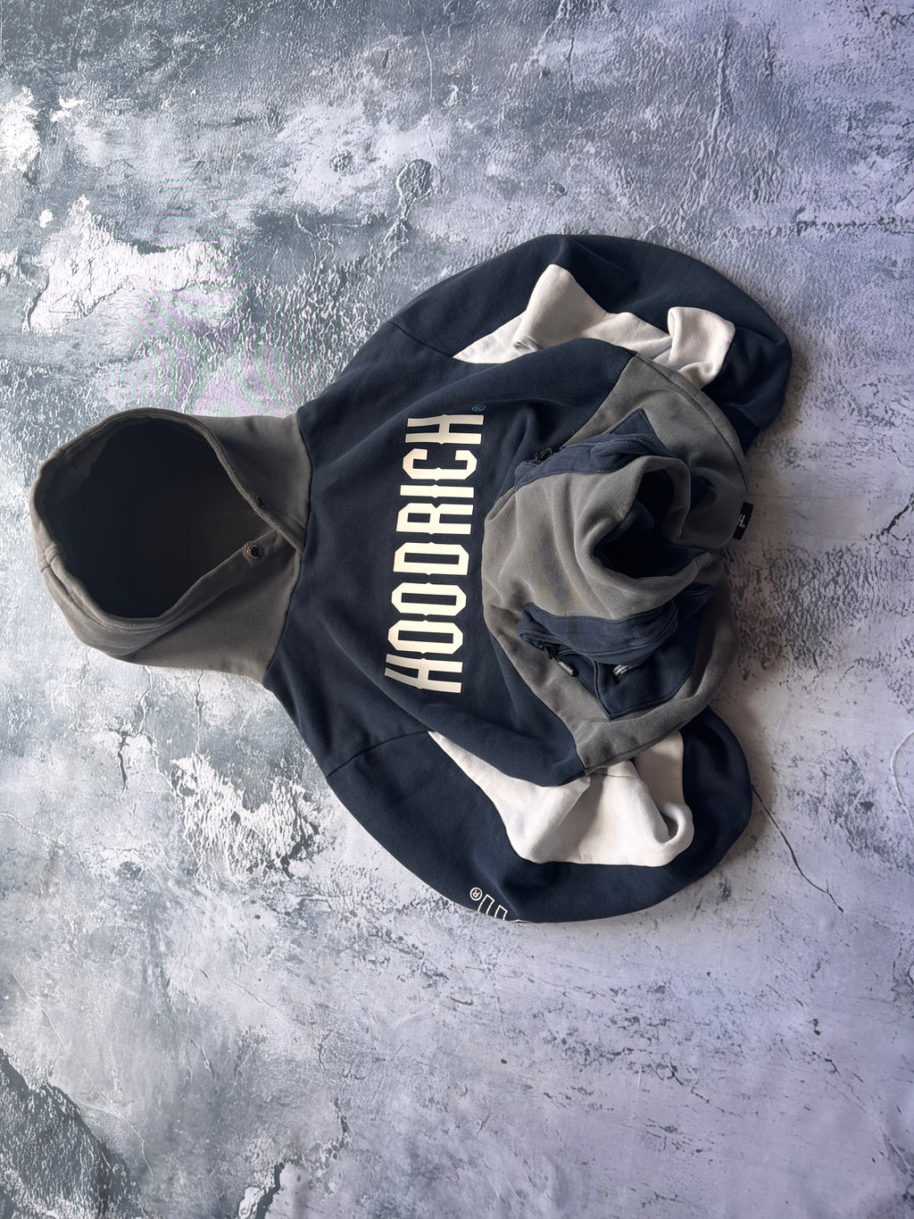Bluza hoodie HOODRICH z wieloma zipami ciemnoniebiesko szara oversize
