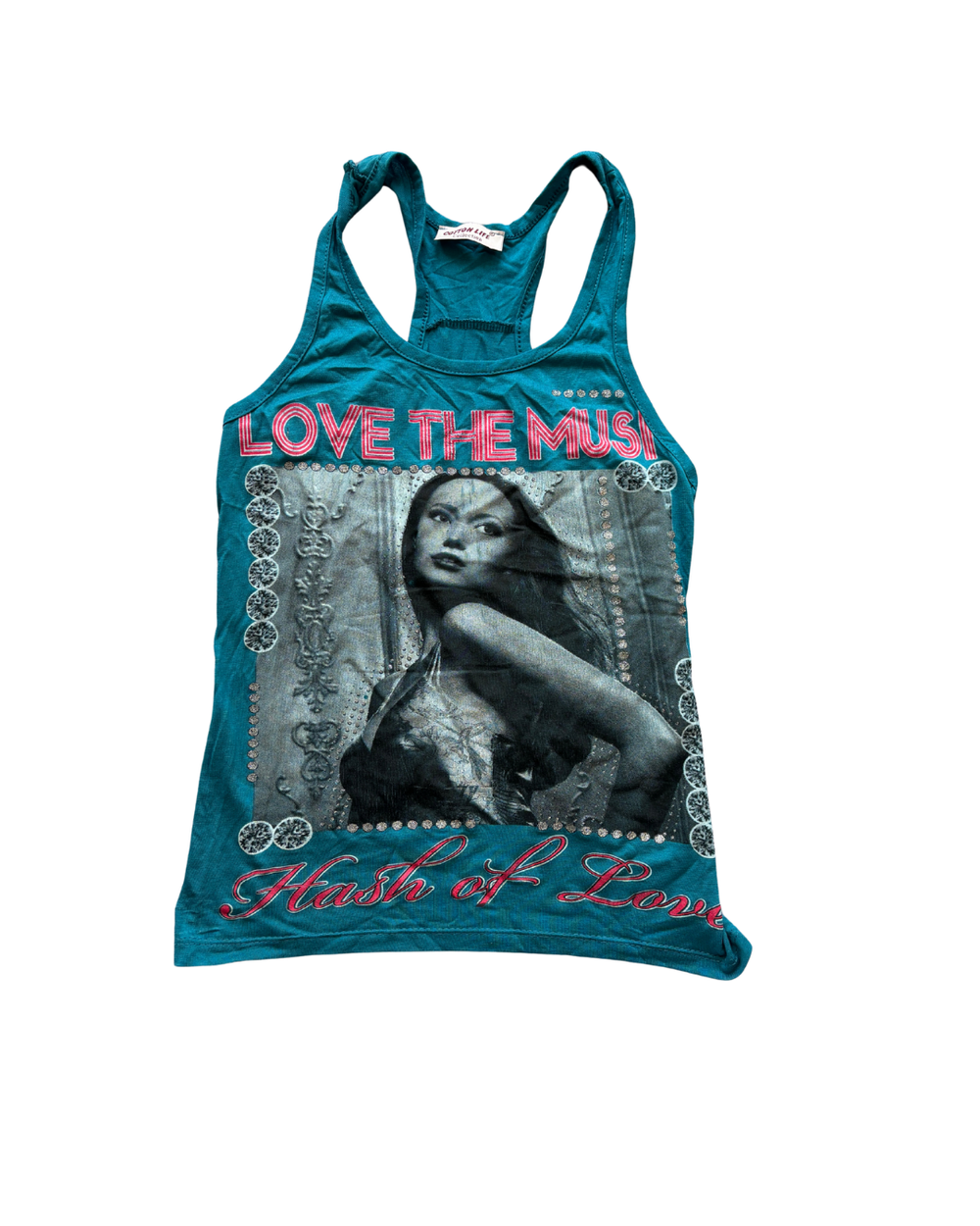 Top y2k Tiffany blue LOVE THE MUSIC