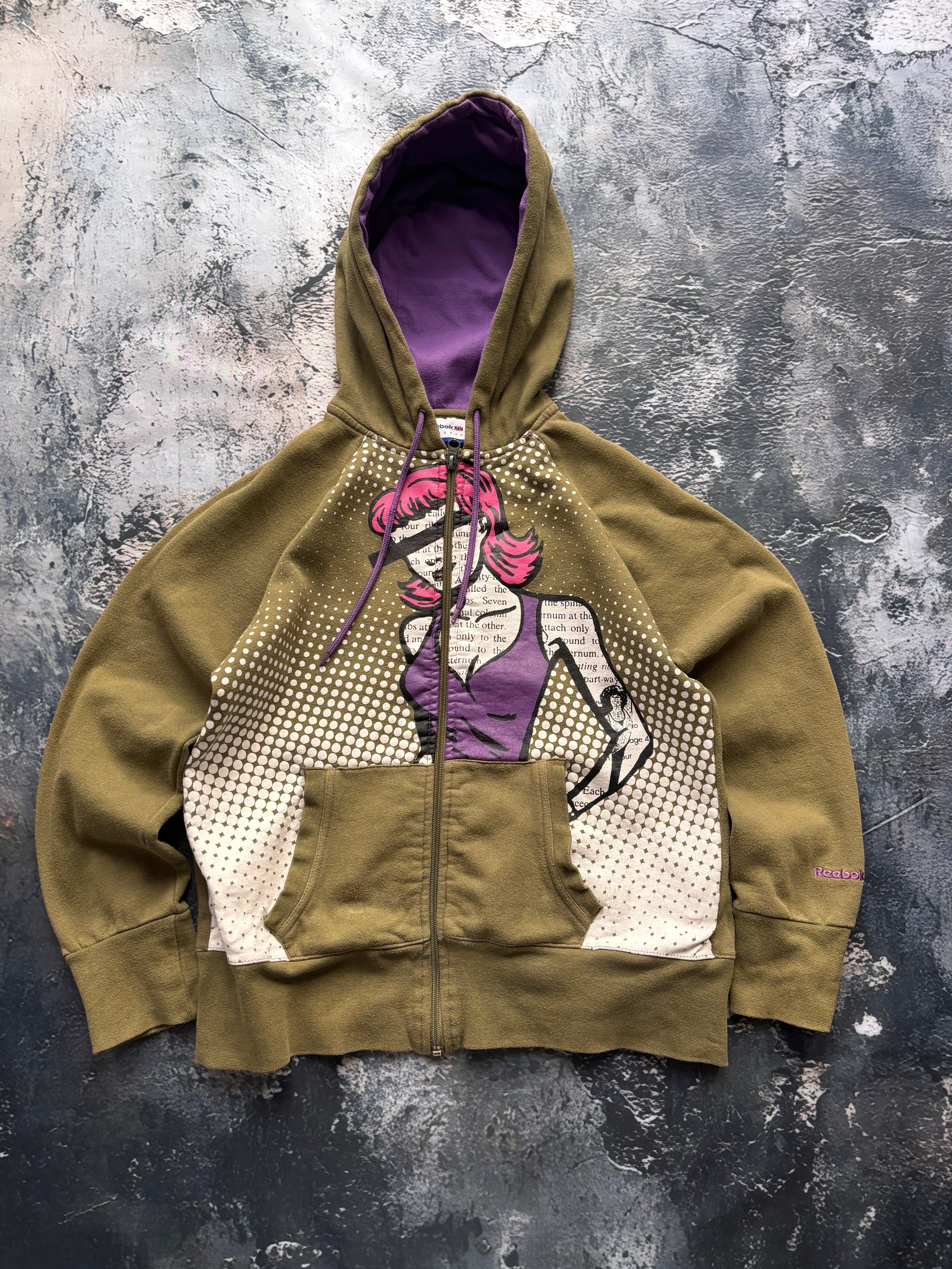 bluza hoodie Reebok khaki zip vintage girl 90s y2k