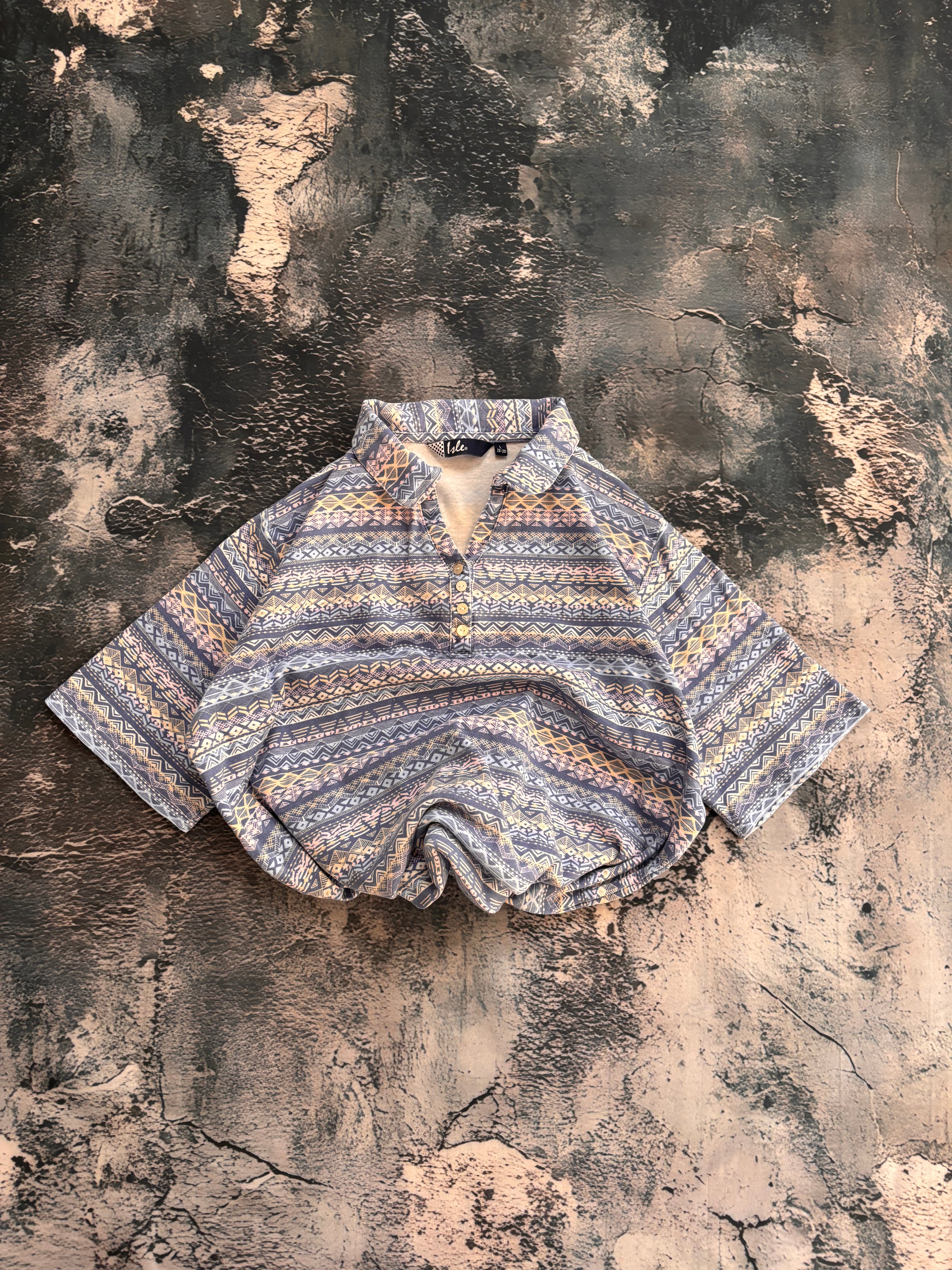 Koszulka t shirt vintage multicolor niebieska we wzory